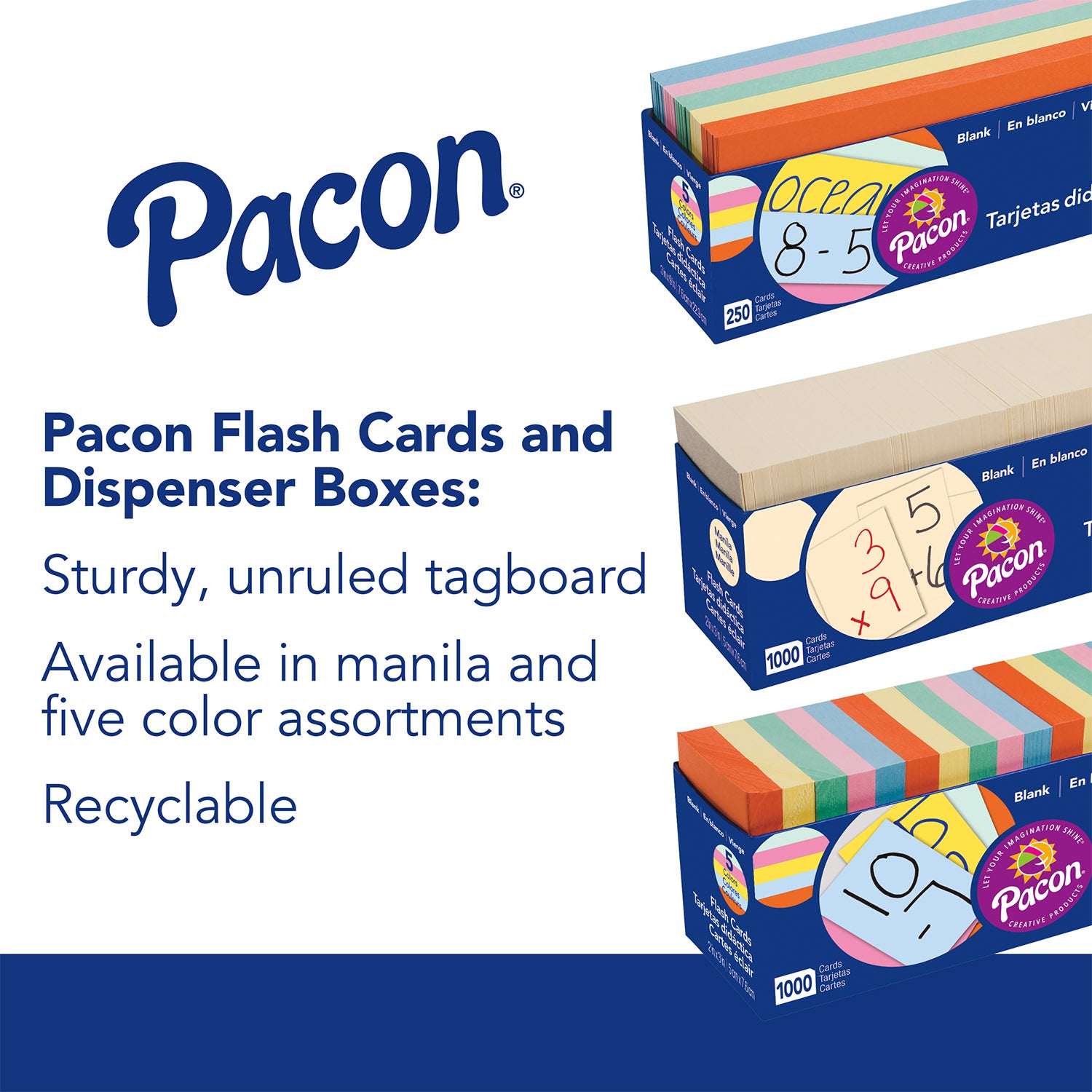 Blank Flash Cards with Dispenser Box, 5 Assorted Colors, Unruled 3" x 2", 1000 Cards