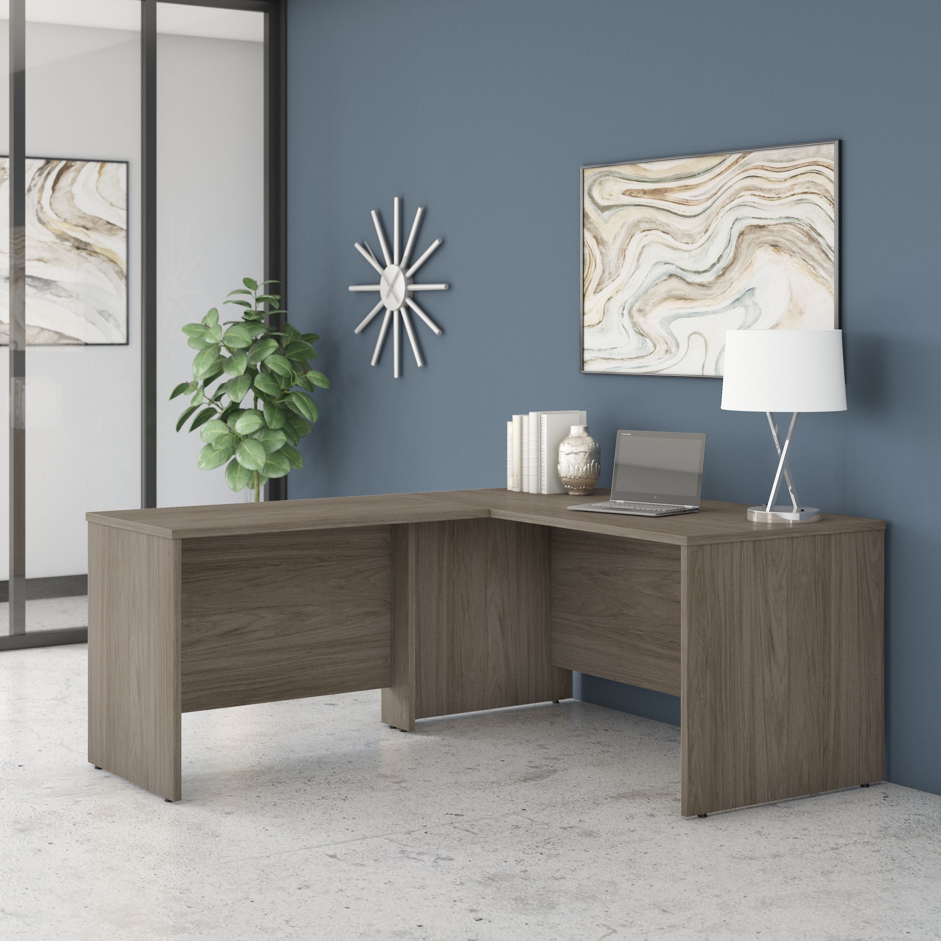 Bush Business Furniture Studio C 60W x 30D L Shaped Desk with 42W Return in Modern Hickory - 59.45" Width x 71.02" Depth x 29.84" Height