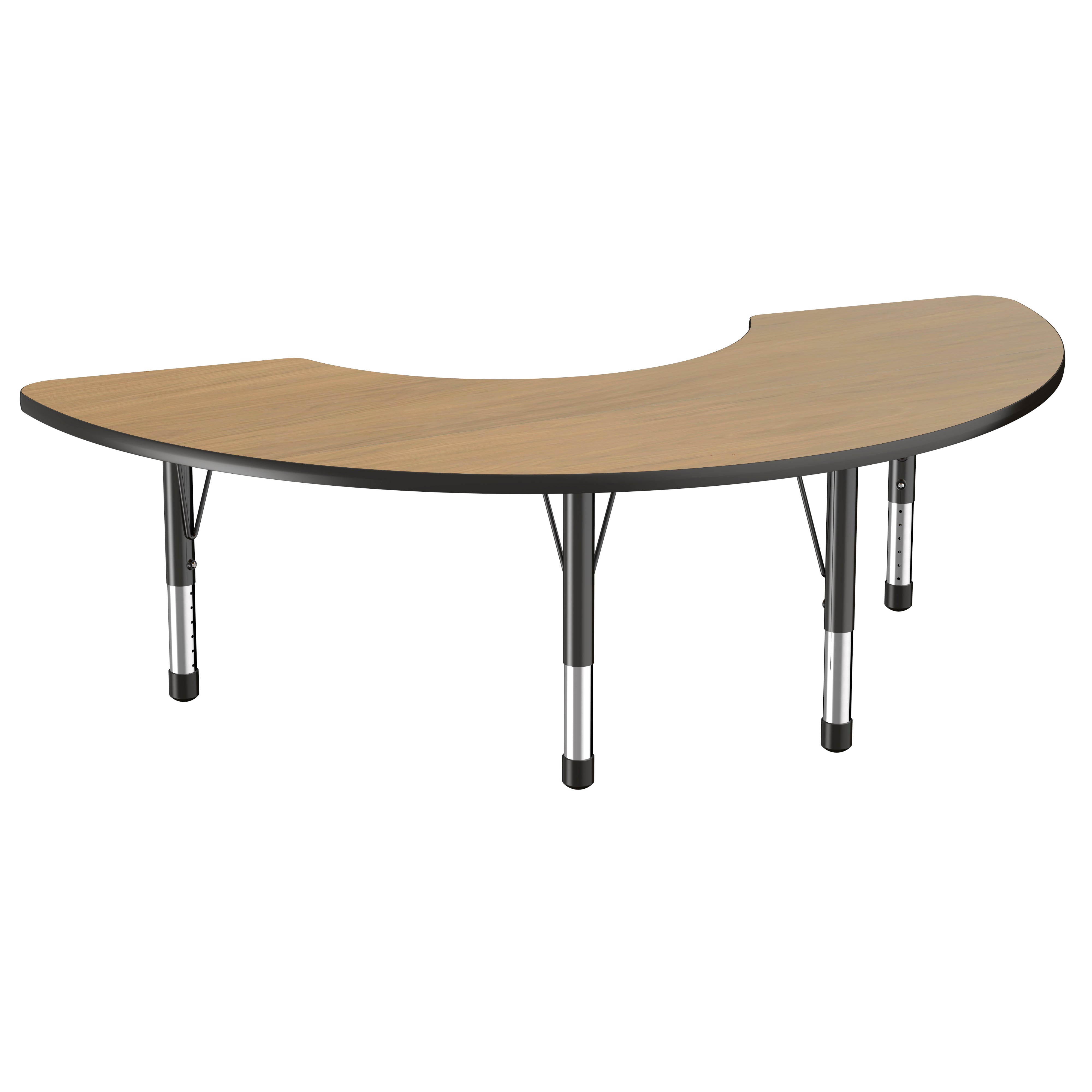 36" x 72" Half Moon T-Molding Activity Table with Adjustable Chunky Legs - Pasadena Oak/Black