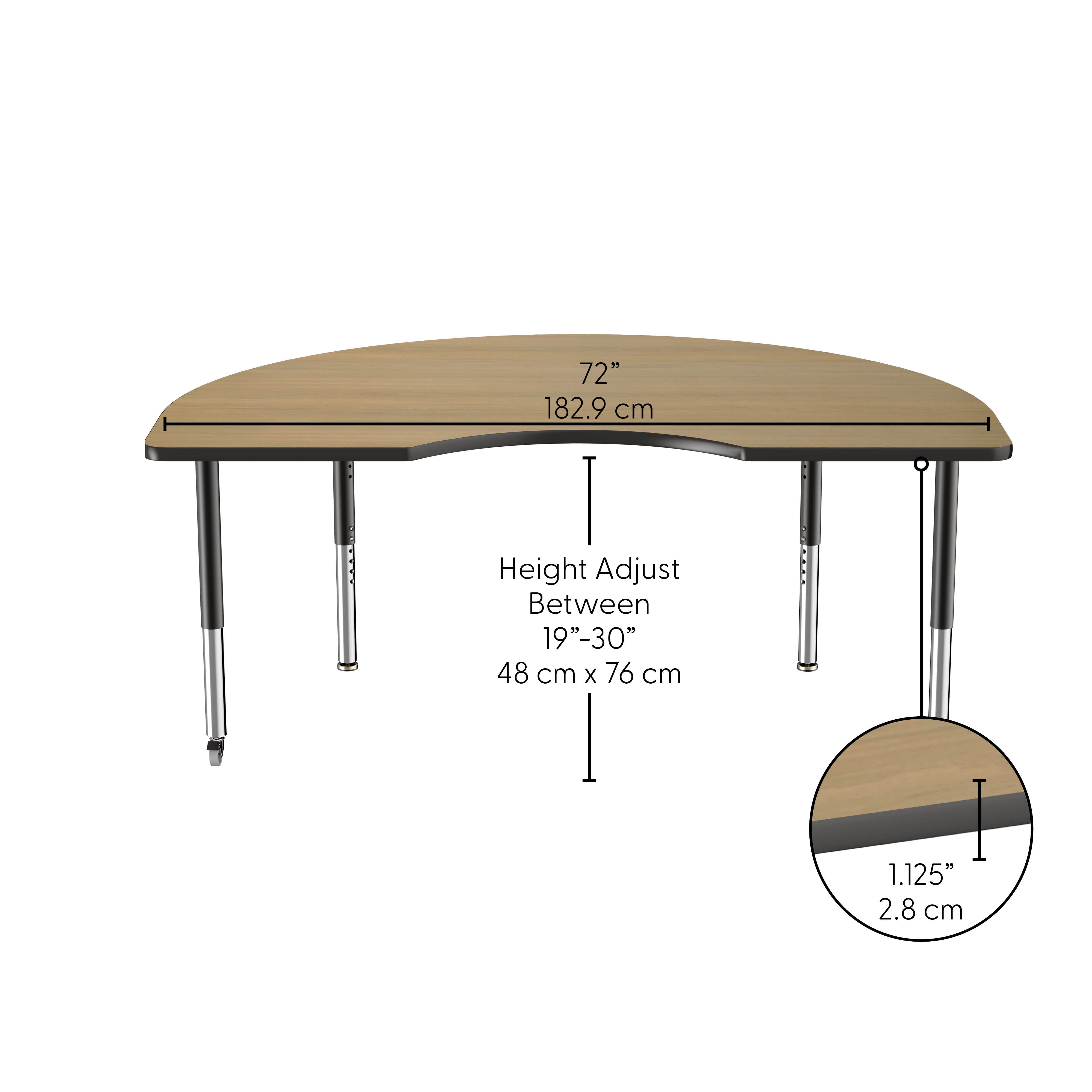48" x 72" Kidney Thermofused Activity Table with Adjustable Super Legs - Pasadena Oak/Black