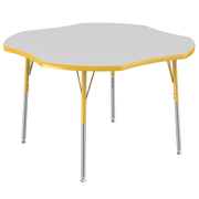 48" x 48" Clover T-Molding Activity Table with Adjustable Standard Swivel Glide Legs - Gray/Yellow