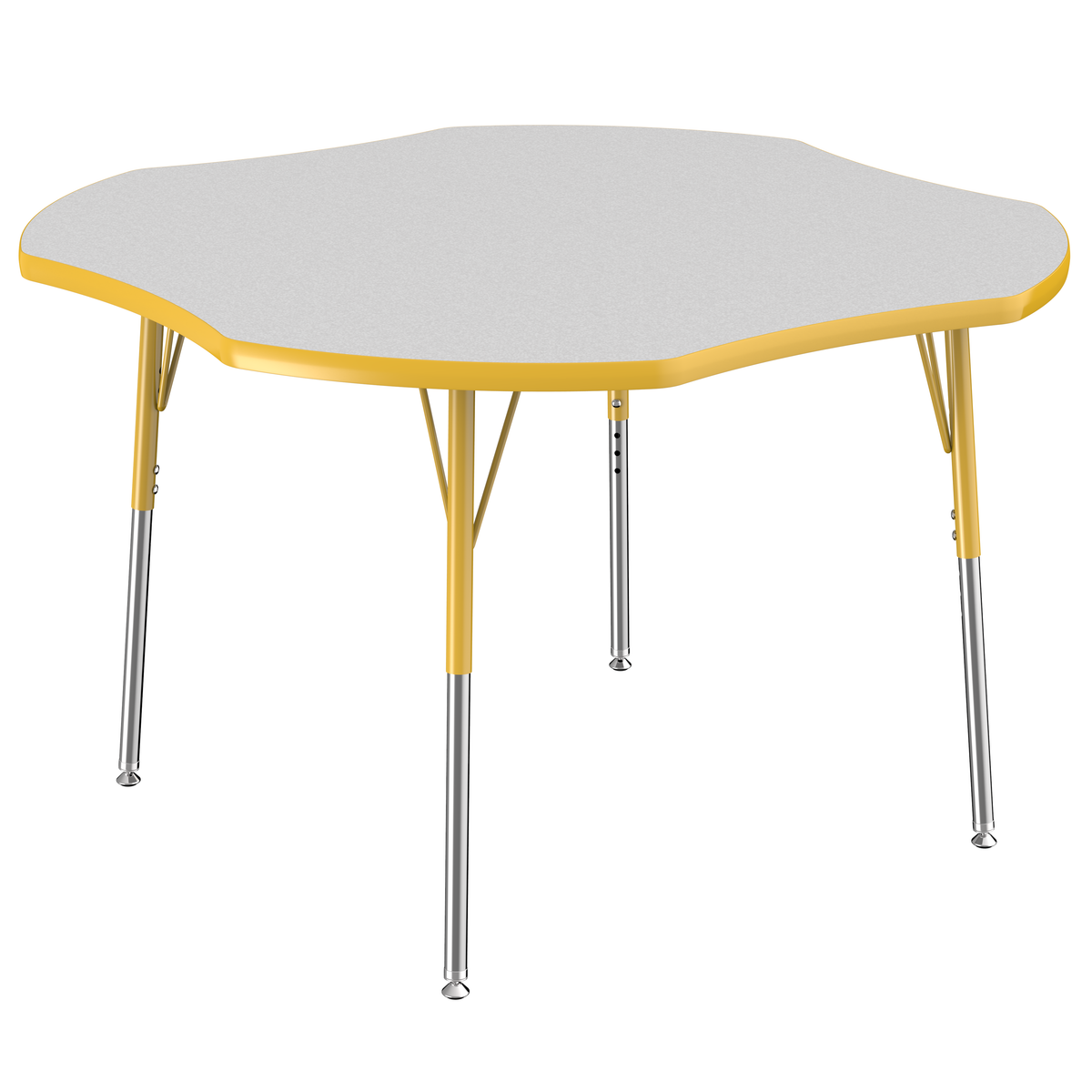 48" x 48" Clover T-Molding Activity Table with Adjustable Standard Swivel Glide Legs - Gray/Yellow