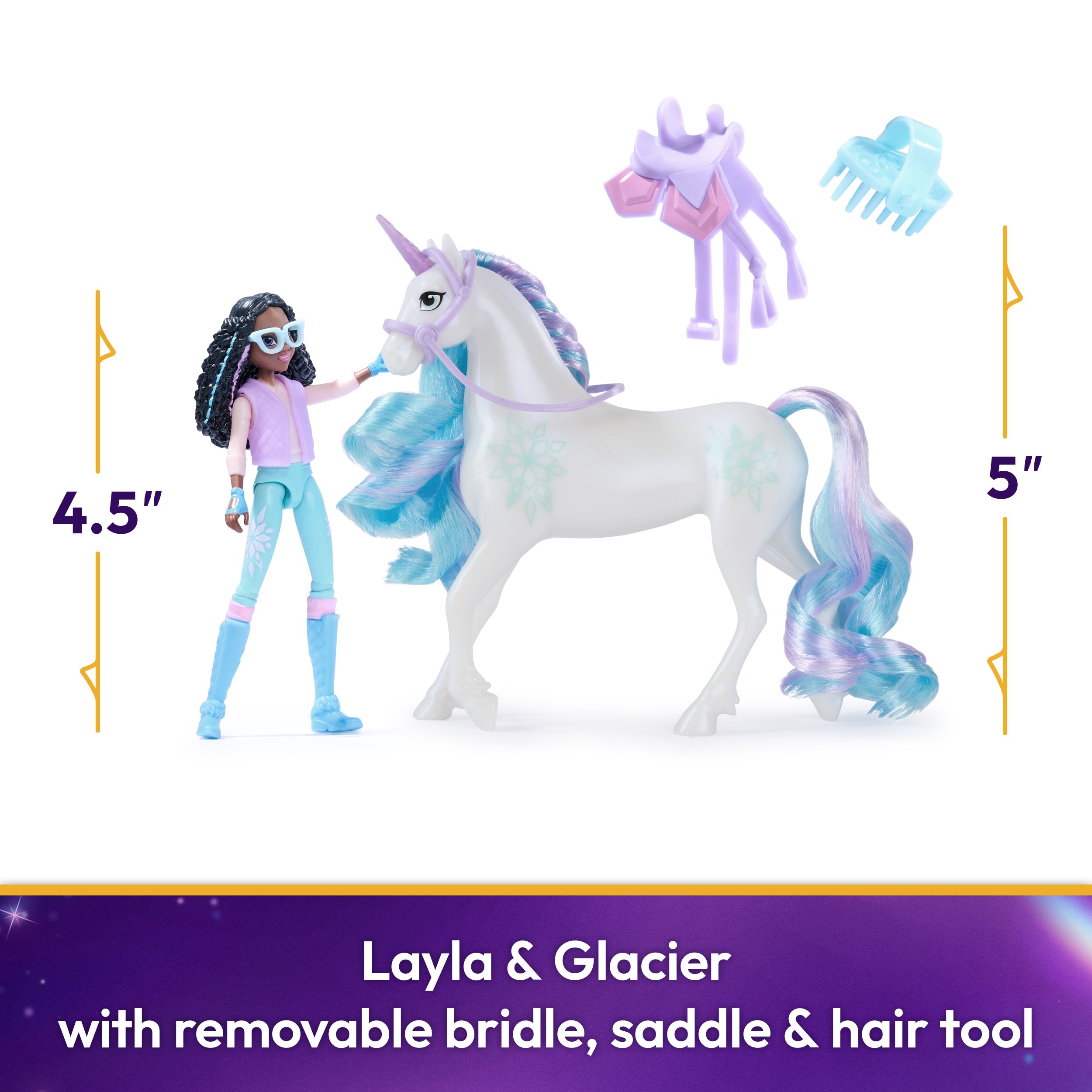 Unicorn Academy, Layla & Glacier with 2 Accessories & Hair Tool, Dolls & Unicorn Toys for Girls Ages 4 and up
