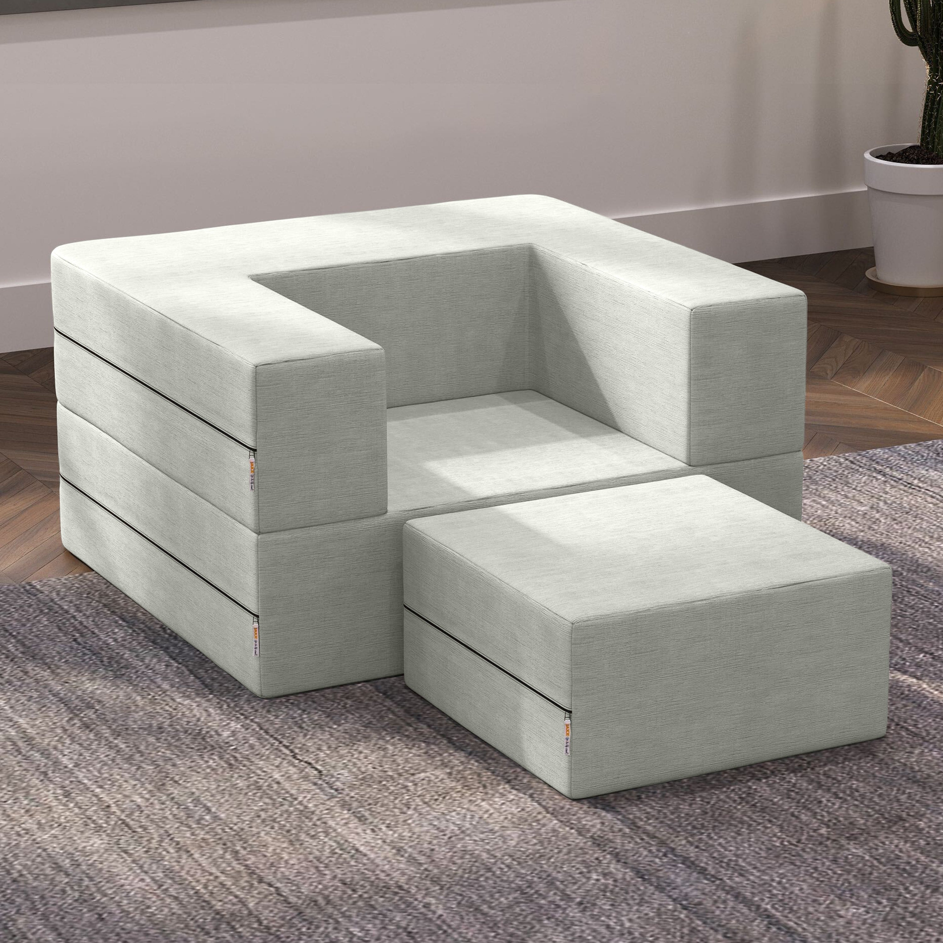 Jaxx Zipline Convertible Sleeper Futon Chair & Ottoman with Machine-Washable Cover, Ice