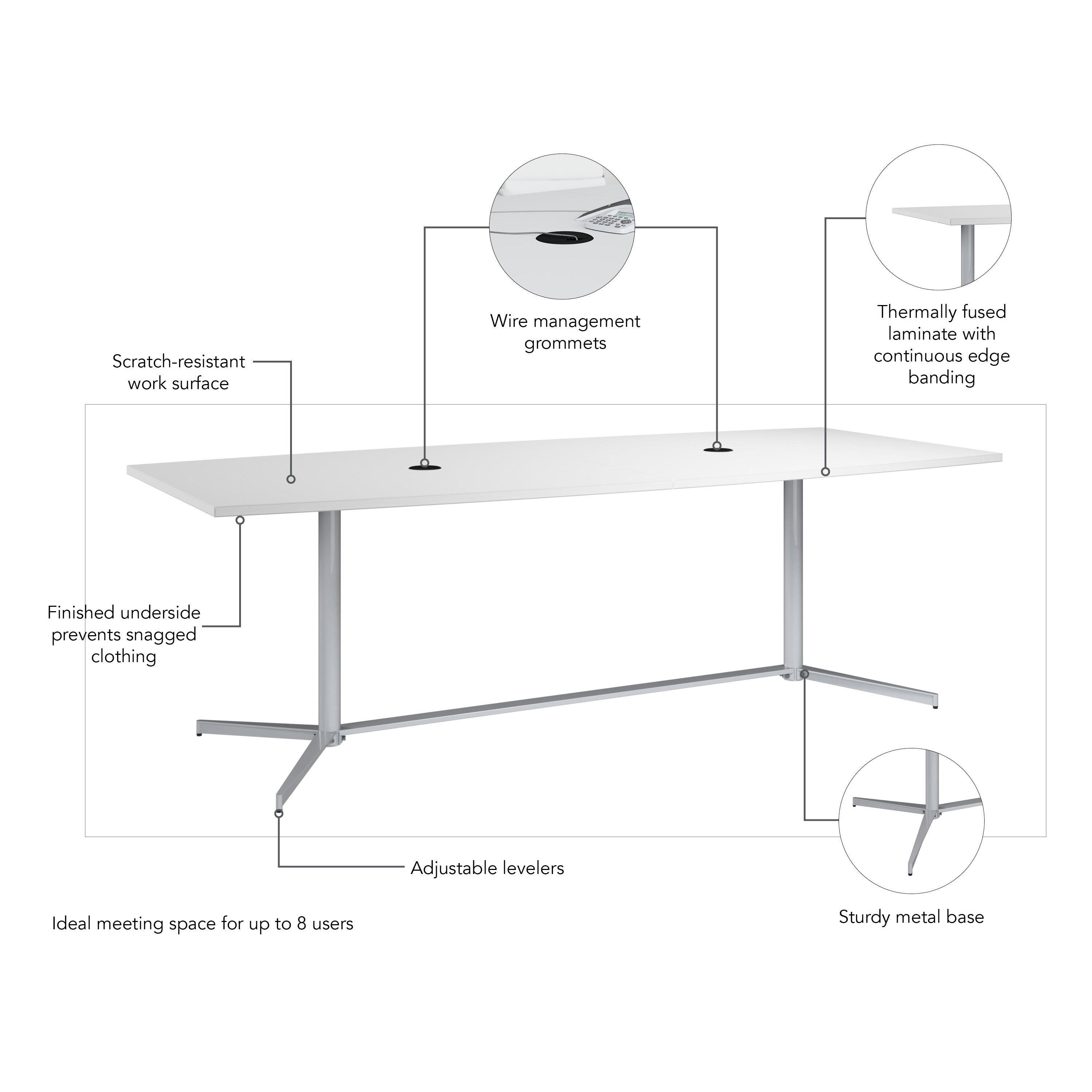 Bush Business Furniture 96-inch Office Conference Table with Metal Base in White - 95.2" Width x 42.01" Depth x 28.65" Height