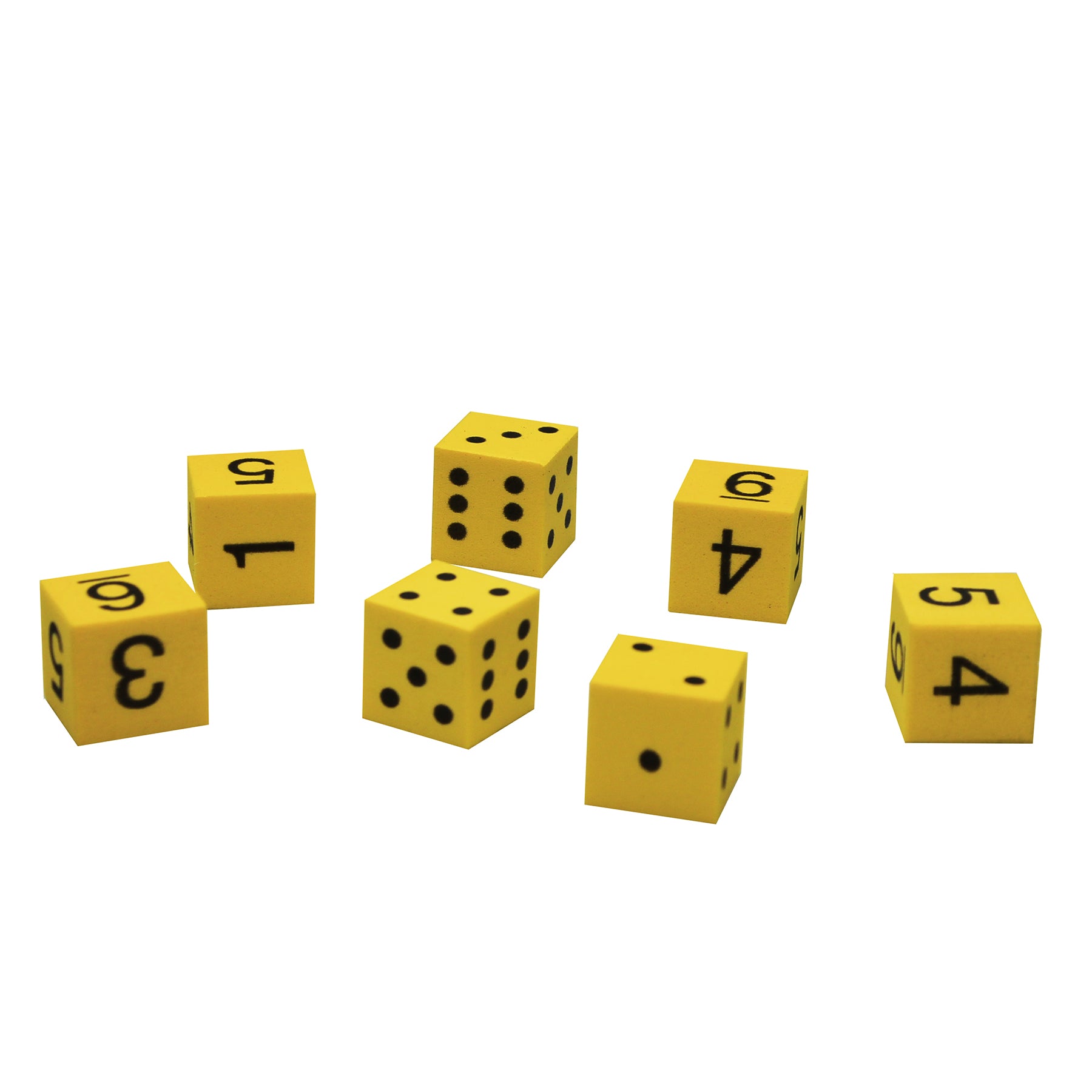 Foam Spot & Number Dice, Yellow, 16mm, Bag of 200
