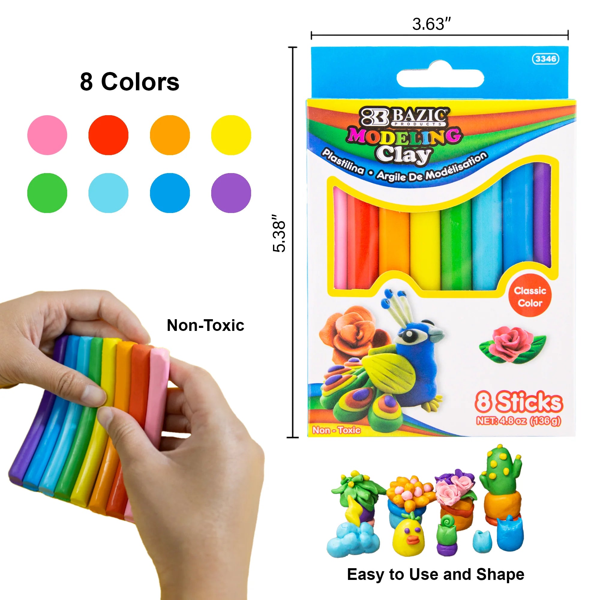 Modeling Clay Sticks, 4.8 oz (136g), 8 Primary Colors