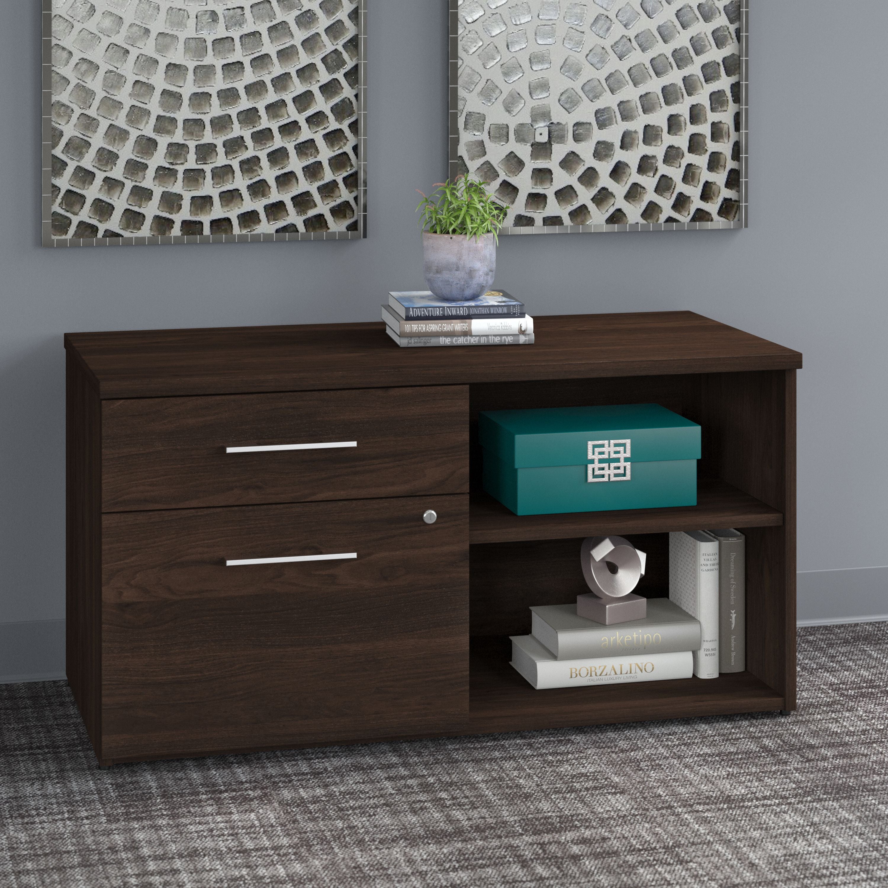 Bush Business Furniture Office 500 Low Storage Cabinet with Drawers and Shelves in Black Walnut - 44.21" Width x 20.59" Depth x 23.2" Height
