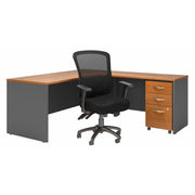 Bush Business Furniture Series C 72W L Shaped Desk with Mobile File Cabinet and High Back Multifunction Office Chair in Natural Cherry - 71.1" Width x 77.05" Depth x 43.9" Height