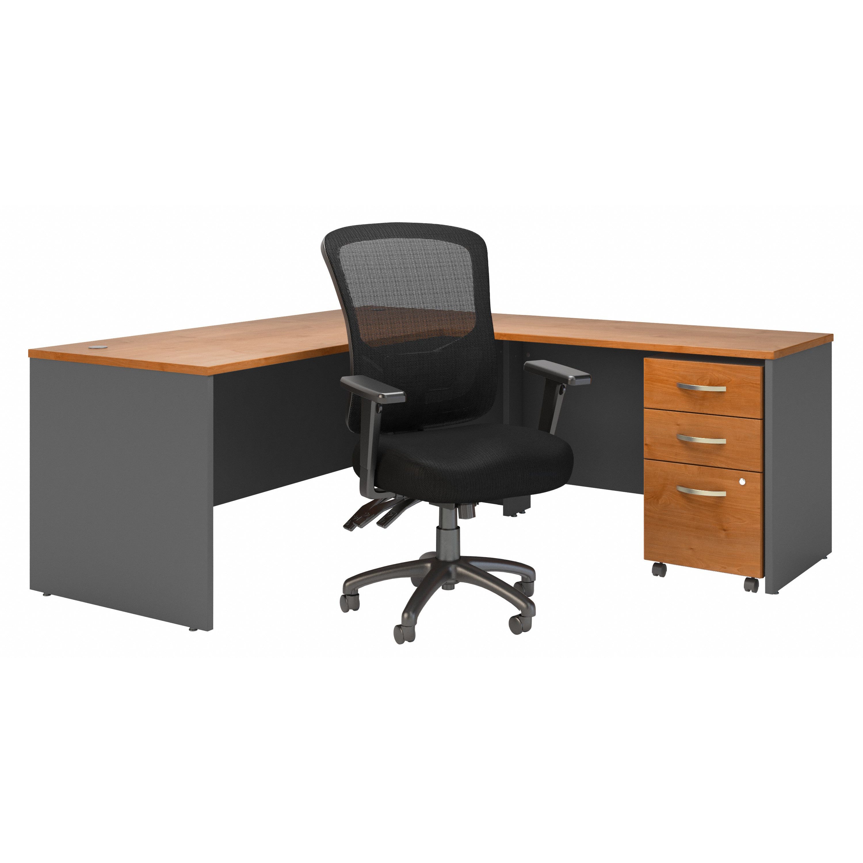 Bush Business Furniture Series C 72W L Shaped Desk with Mobile File Cabinet and High Back Multifunction Office Chair in Natural Cherry - 71.1" Width x 77.05" Depth x 43.9" Height