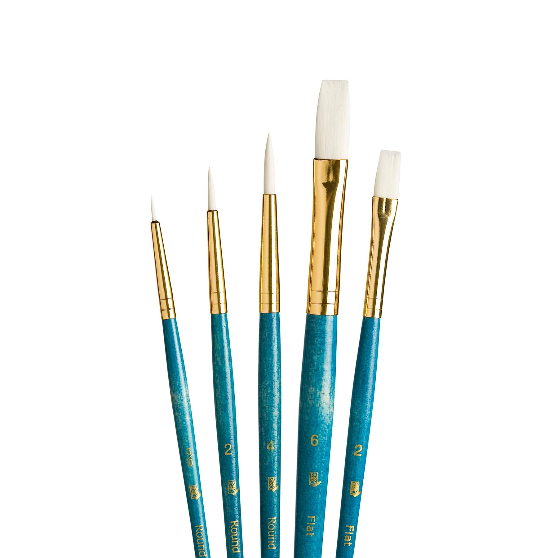 RealValue Brush Set, White Taklon Bristles, Short Handle Mixed Media Paintbrush, Blue, 5 Pieces