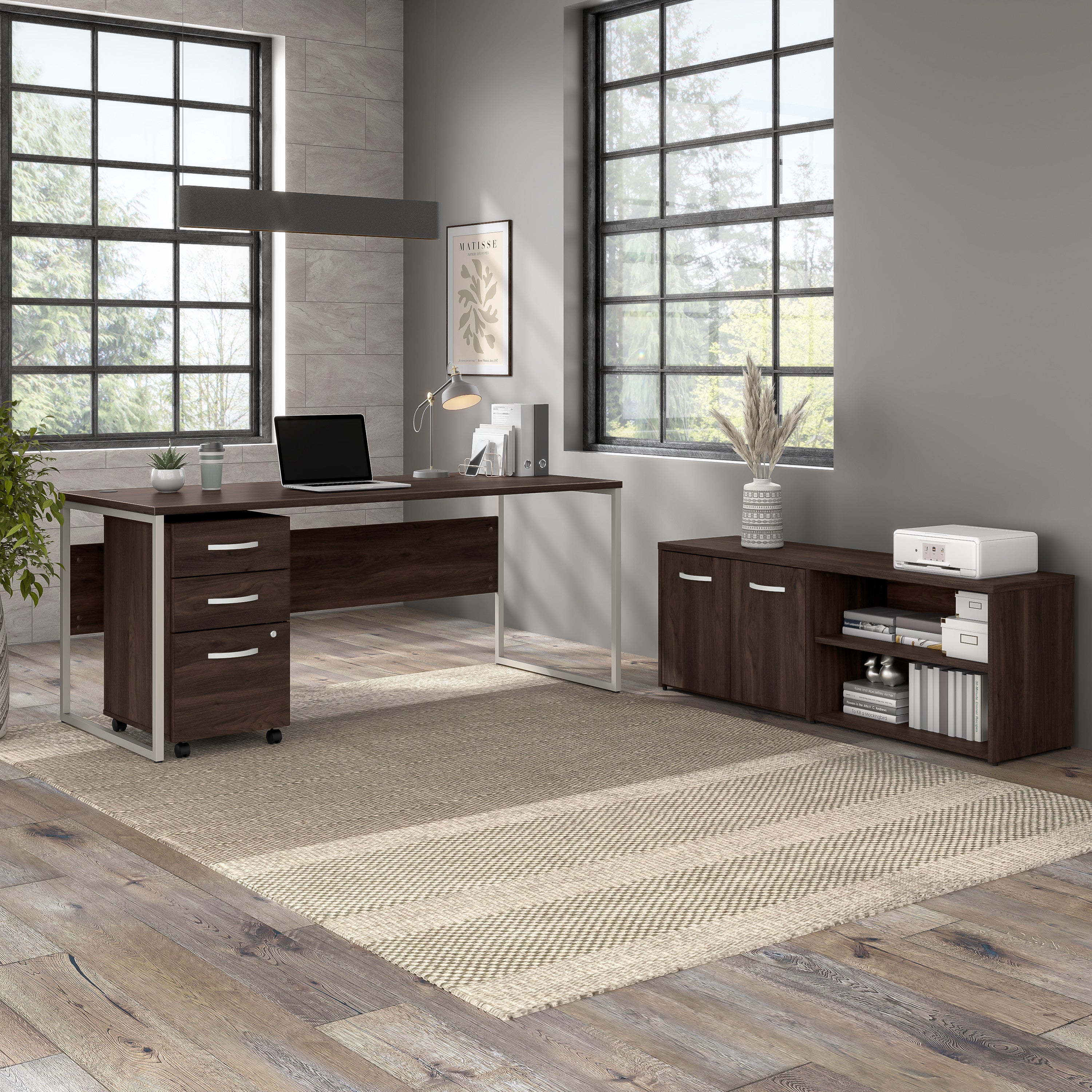 Bush Business Furniture Hybrid 72W x 30D Computer Table Desk with Metal Legs in Black Walnut - 71.02" Width x 29.37" Depth x 29.91" Height