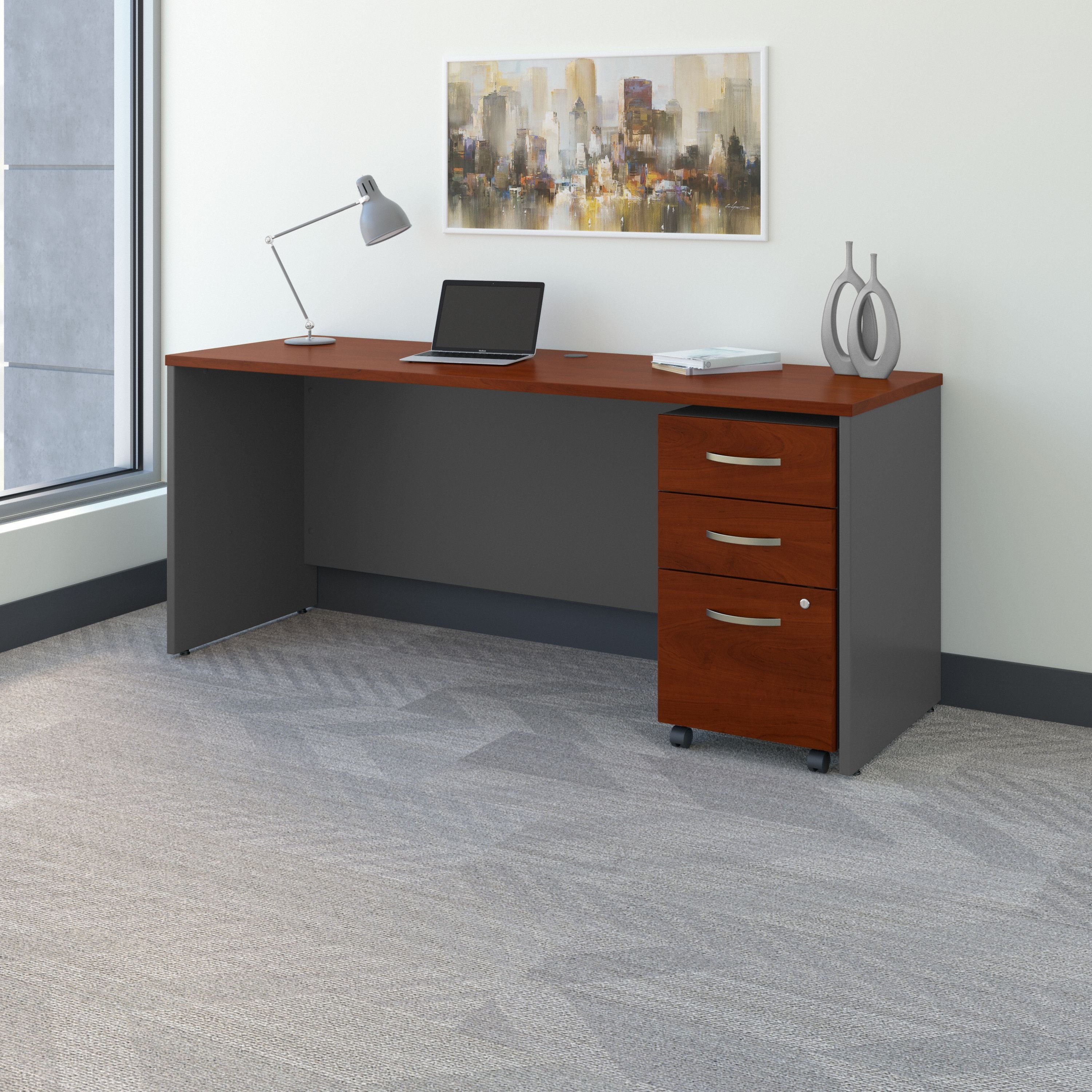 Bush Business Furniture Series C 72W x 24D Office Desk with Mobile File Cabinet in Hansen Cherry - 71.02" Width x 23.35" Depth x 29.8" Height