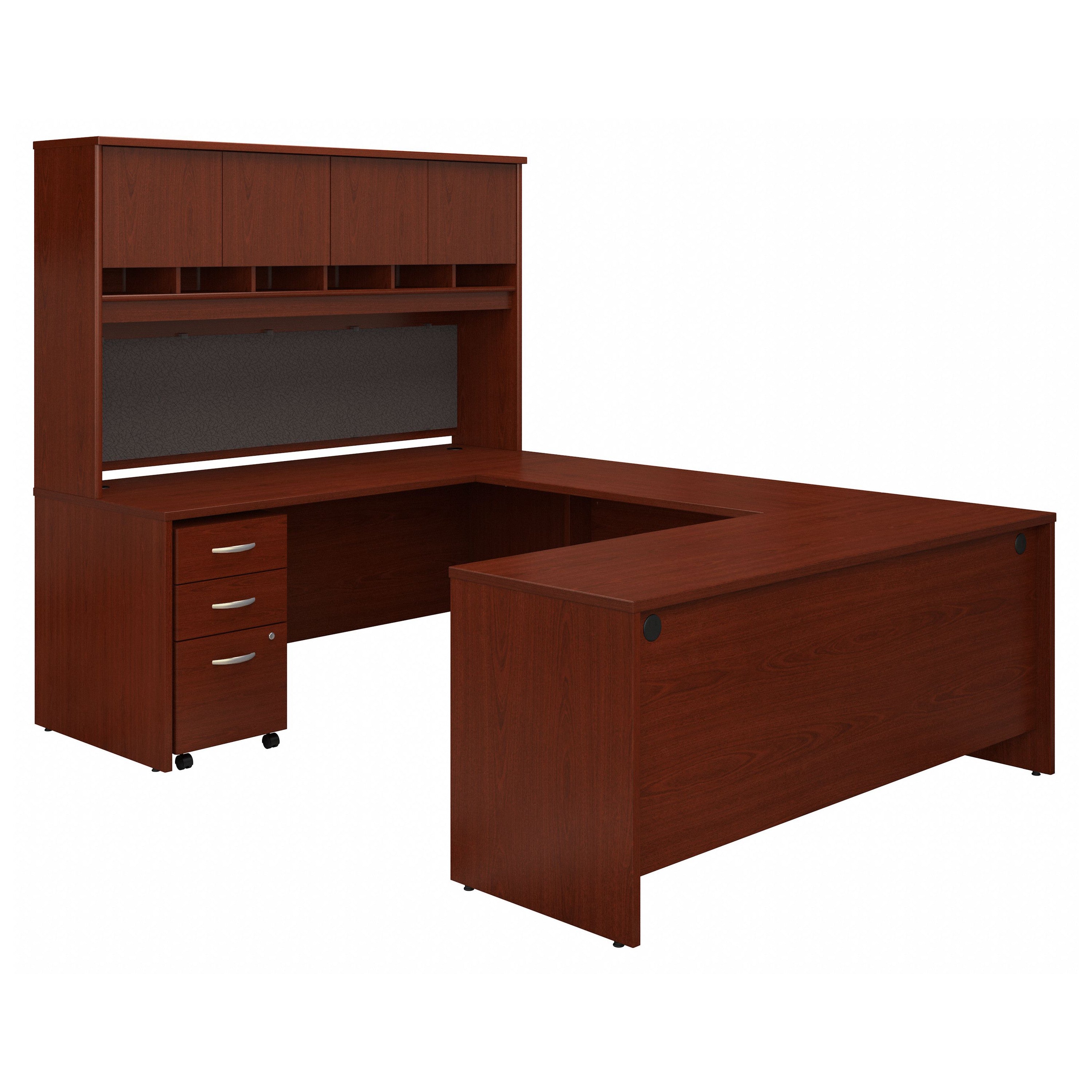 Bush Business Furniture Series C 72W U Shaped Desk with Hutch and Storage in Mahogany - 71.1" Width x 100.4" Depth x 72.85" Height