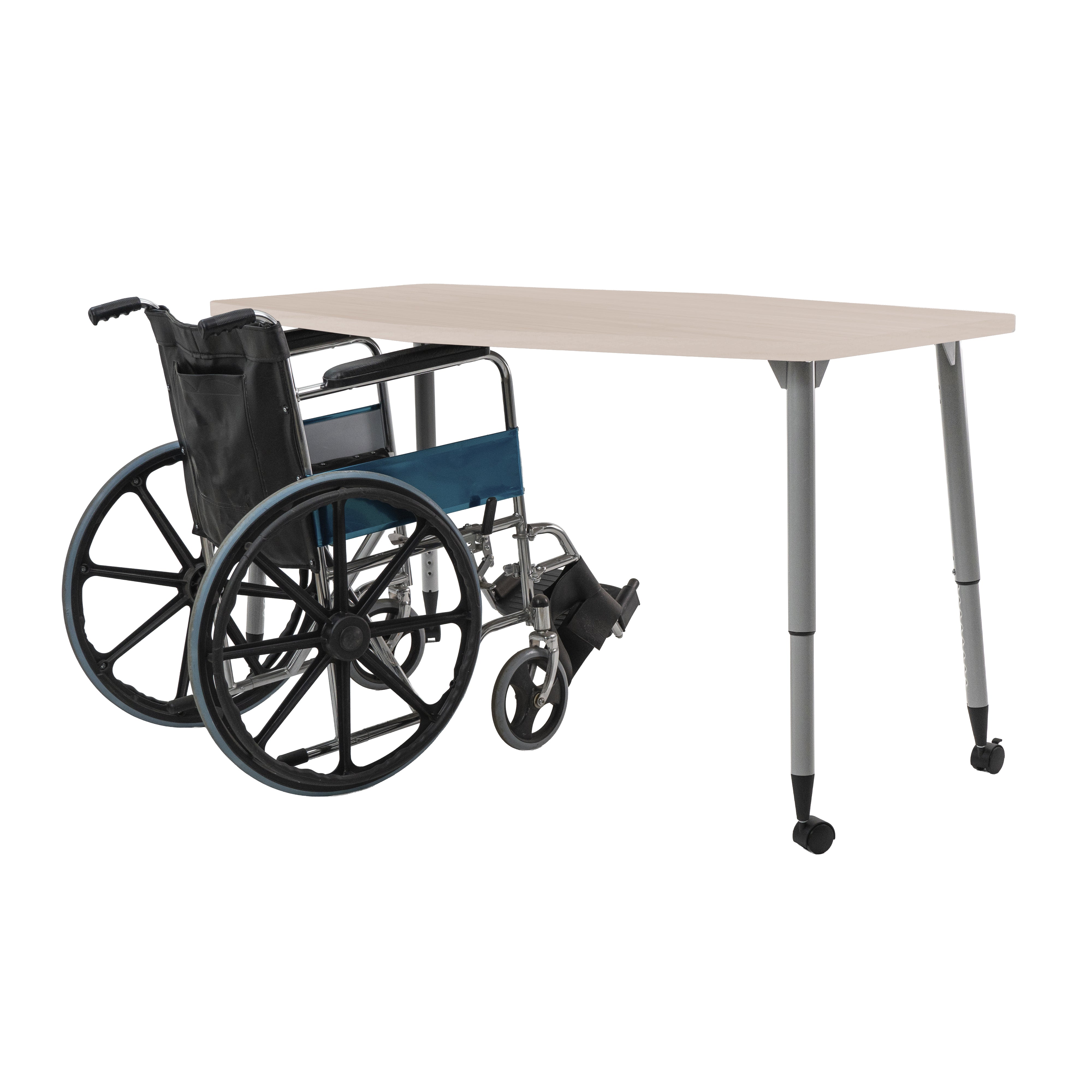 Adapte 34" x 60" Long Hexagon Woodgrain Activity Table with Adjustable Tapered Legs - Asian Sand/Silver
