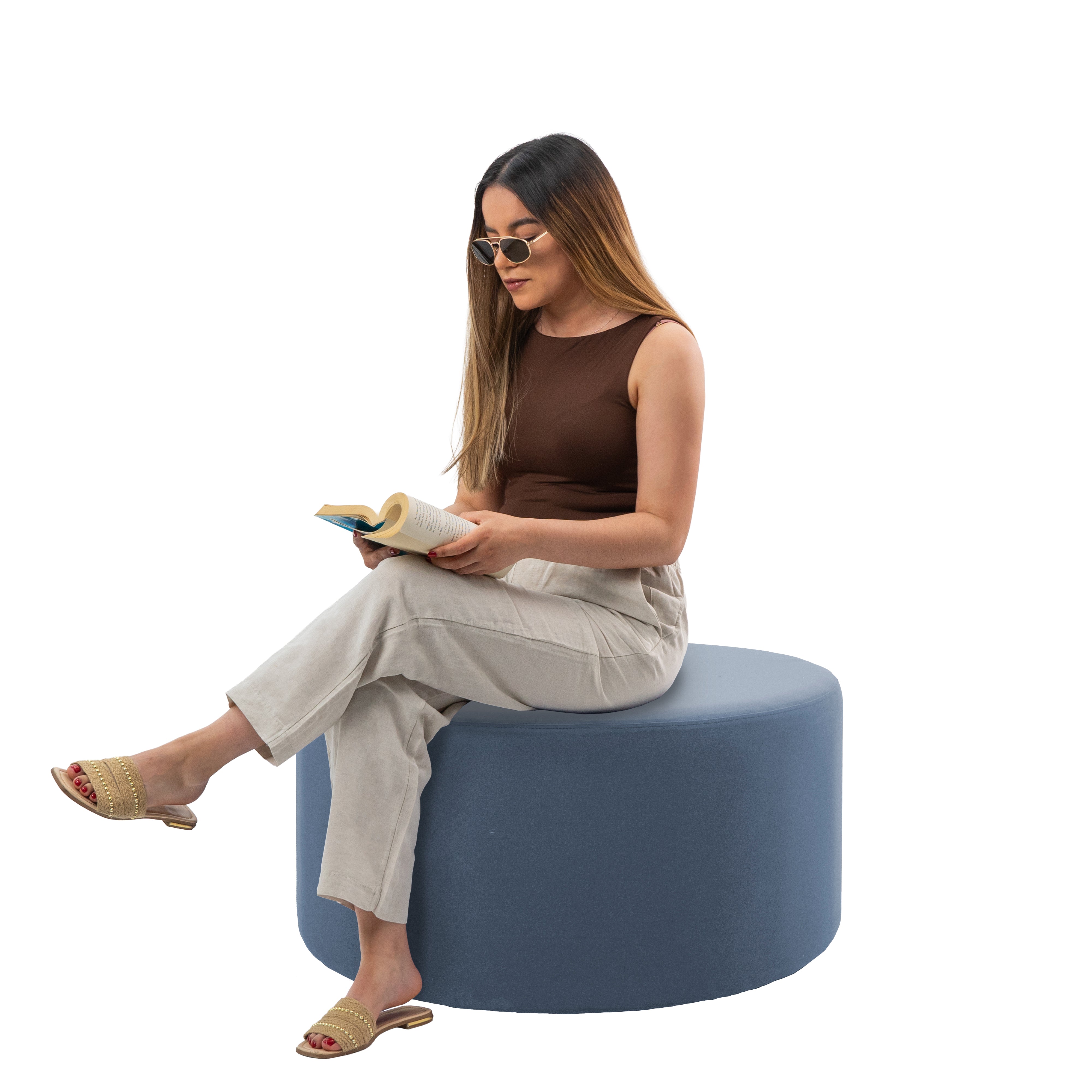 Outdoor 36" Round Ottoman with Sunbrella®, 18" H - Canvas Haze