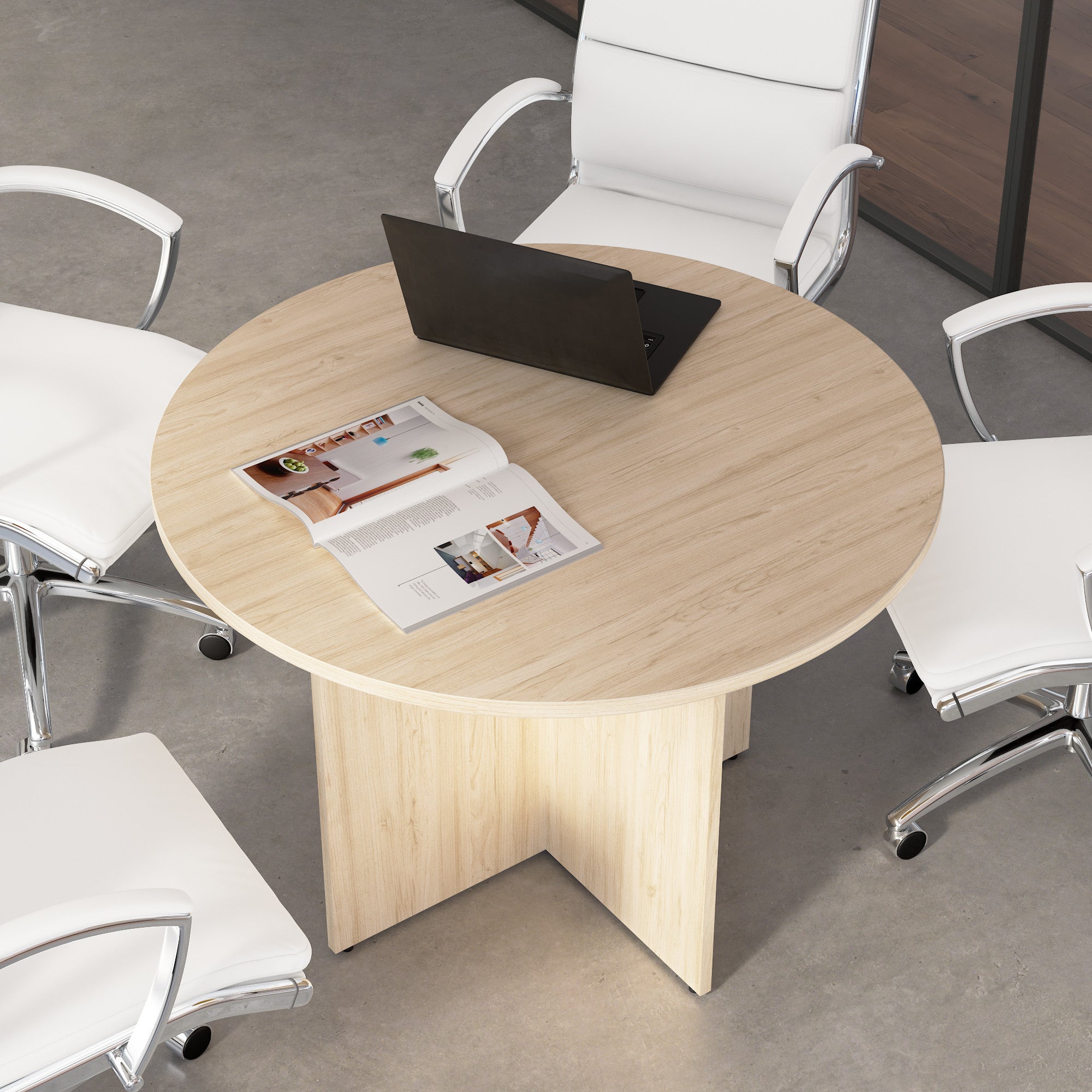 Bush Business Furniture 42-inch Round Conference Table with Wood Base in Natural Elm - 41.38" Width x 41.38" Depth x 30.33" Height