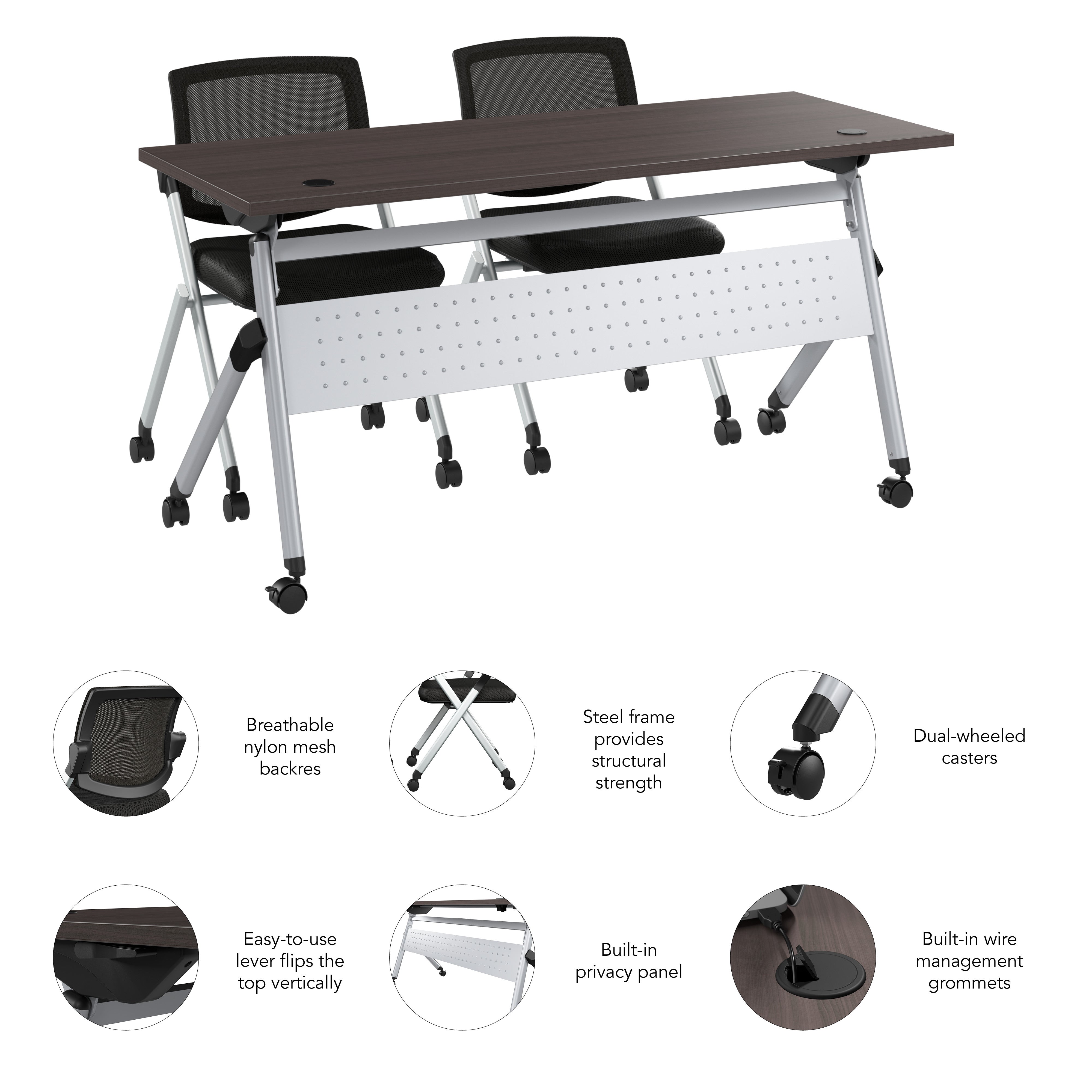 Bush Business Furniture Envision 60W Folding Training Table and 2 Folding Chairs in Storm Gray - 59.45" Width x 23.54" Depth x 32.87" Height
