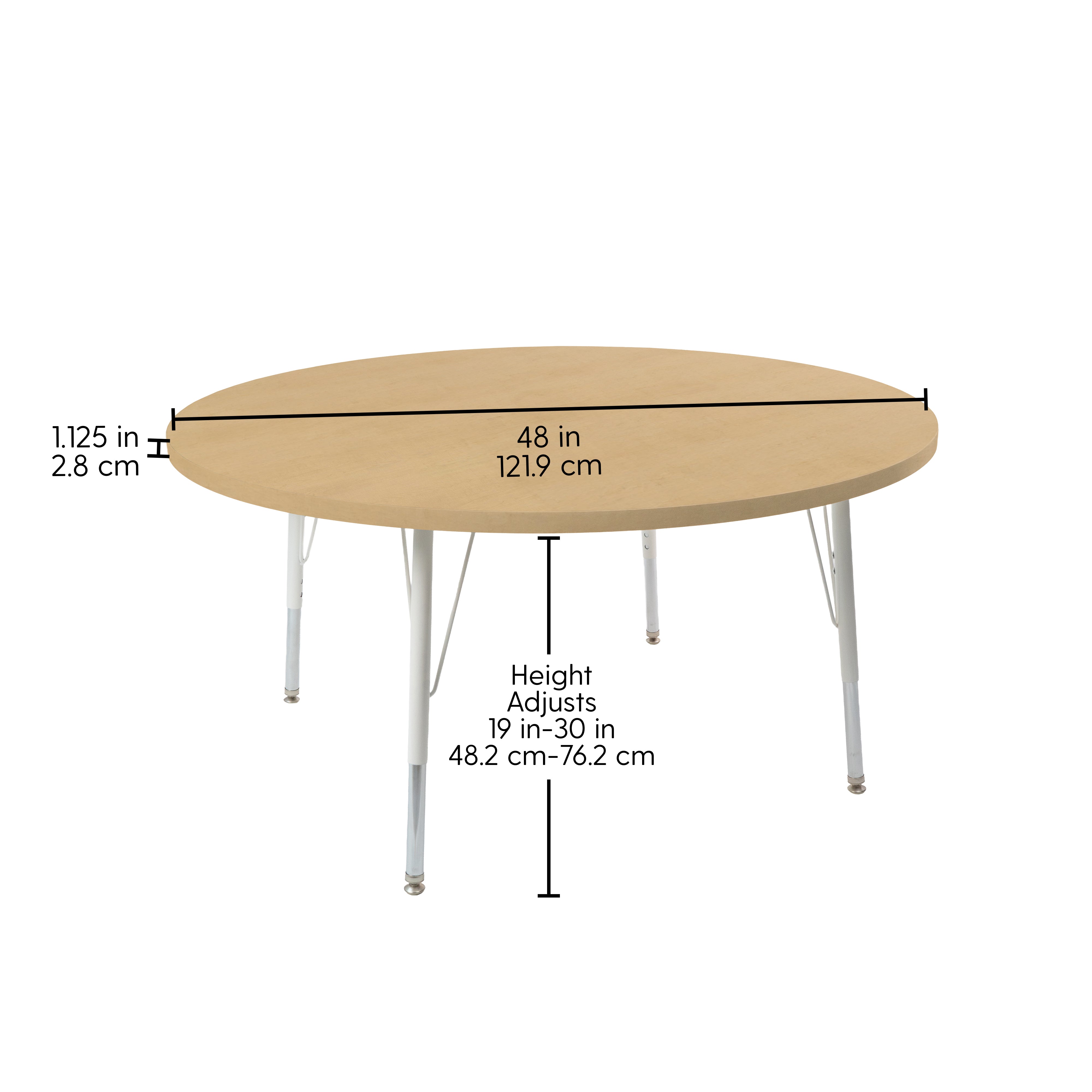 48" Round Thermofused Woodgrain Activity Table with Standard Legs - Maple Grain/White