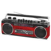 Riptunes Retro AM/FM/SW Radio + Cassette Boombox with Bluetooth and USB/SDHC Playback, Red