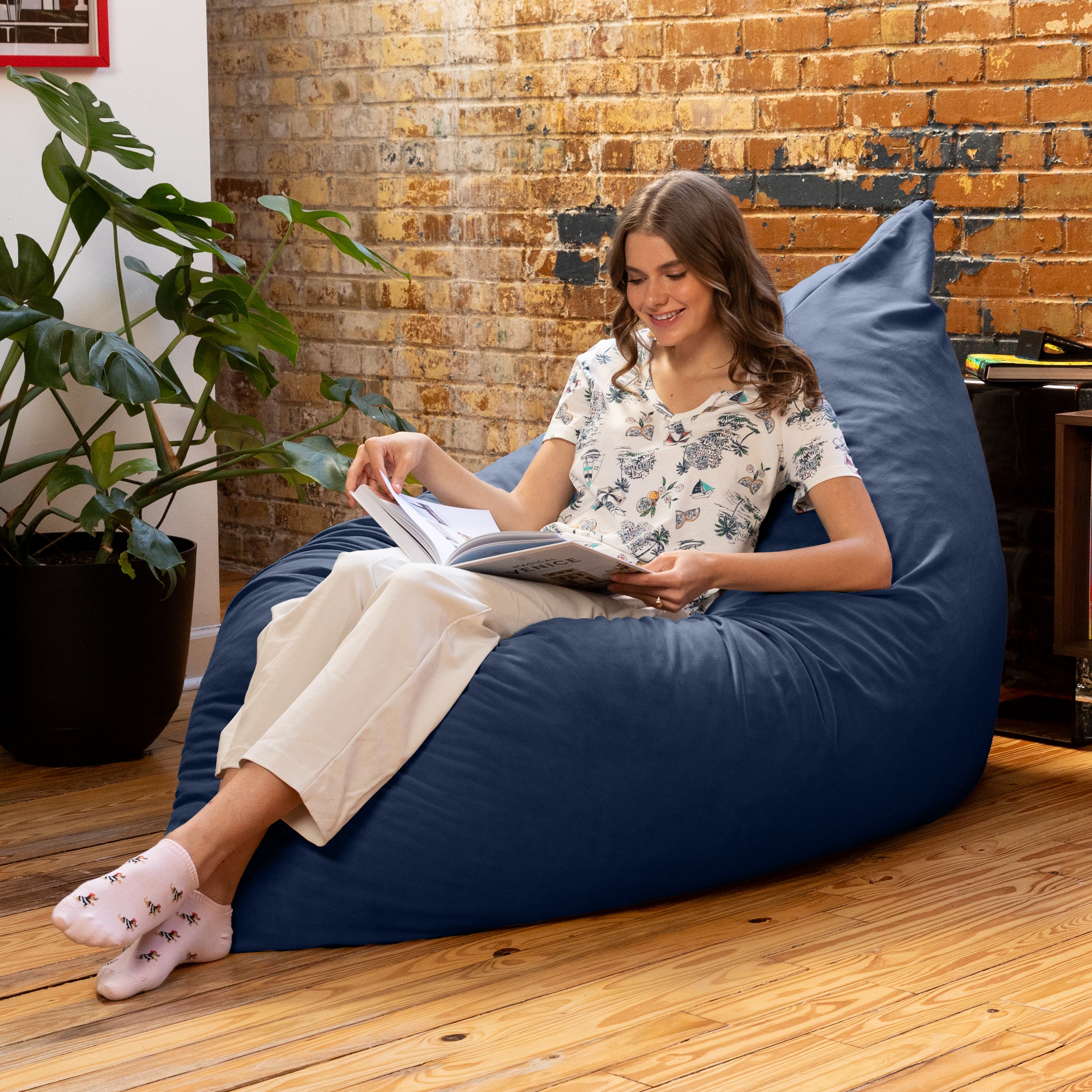 Jaxx Pillow Saxx 5.5-Foot Décor Bean Bag Giant Floor Pillow Lounge, Lush Velvet Navy Blue