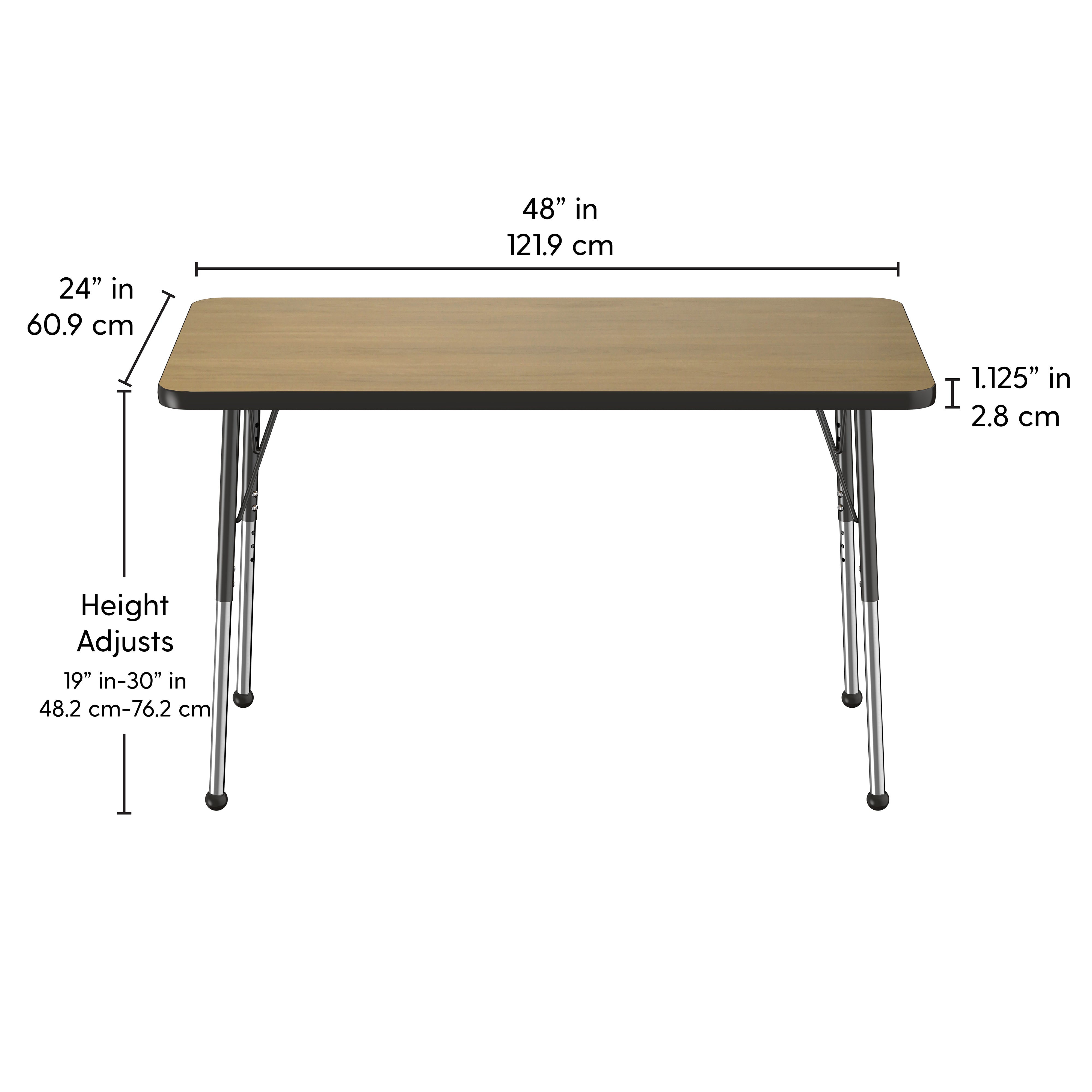 24" x 48" Rectangle T-Molding Activity Table with Adjustable Standard Ball Glide Legs - Pasadena Oak/Black