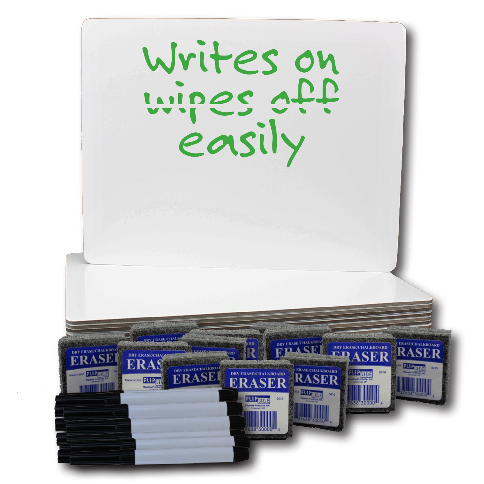 Dry Erase Board 9" x 12" + Pen + Student Eraser Set, 12 Sets