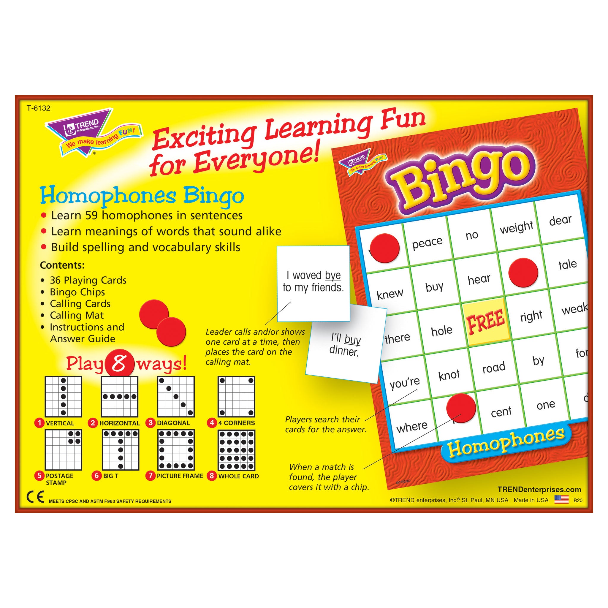 BINGO HOMONYMS AGES 9 & UP