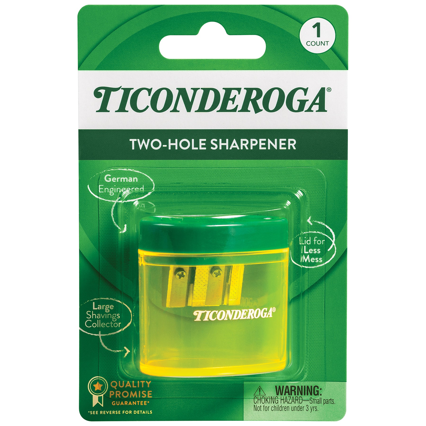 Two Hole Pencil Sharpener, Green/Yellow, 1 Count