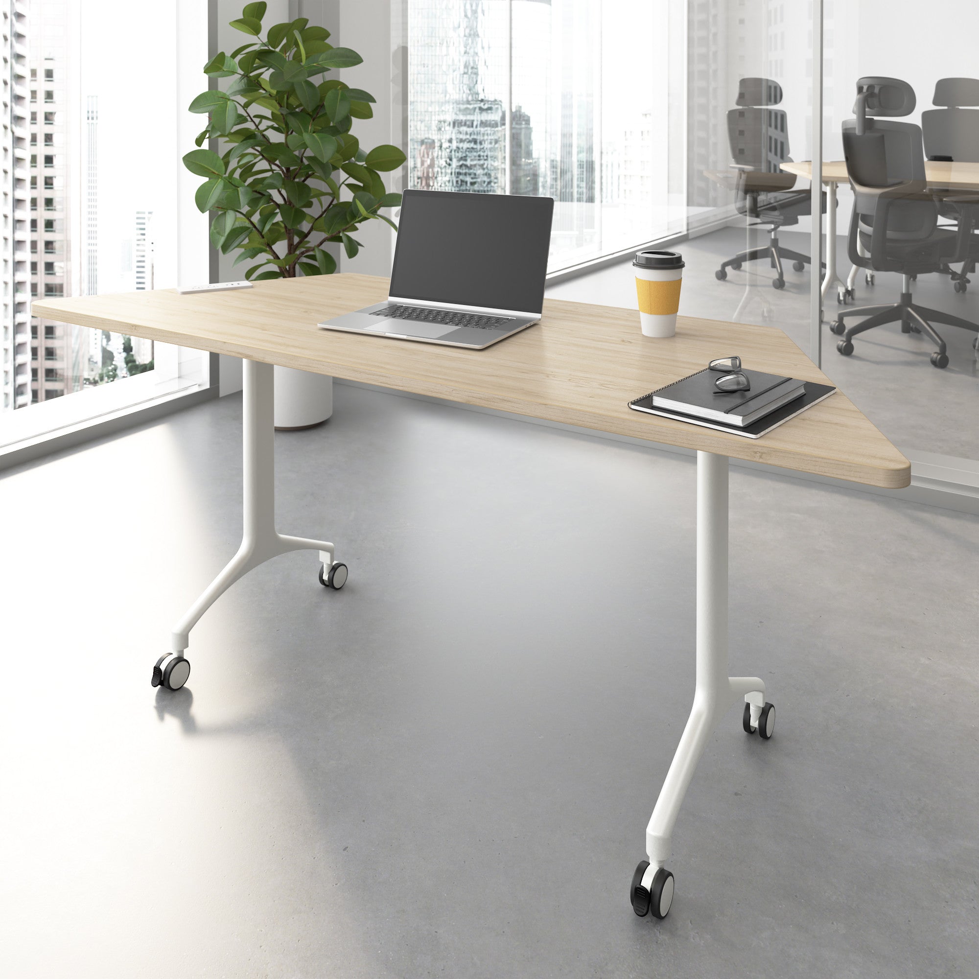 Bush Business Furniture Synergy 72-inch Trapezoid Modular Office Conference Table in Natural Elm - 70.06" Width x 25.44" Depth x 29.62" Height