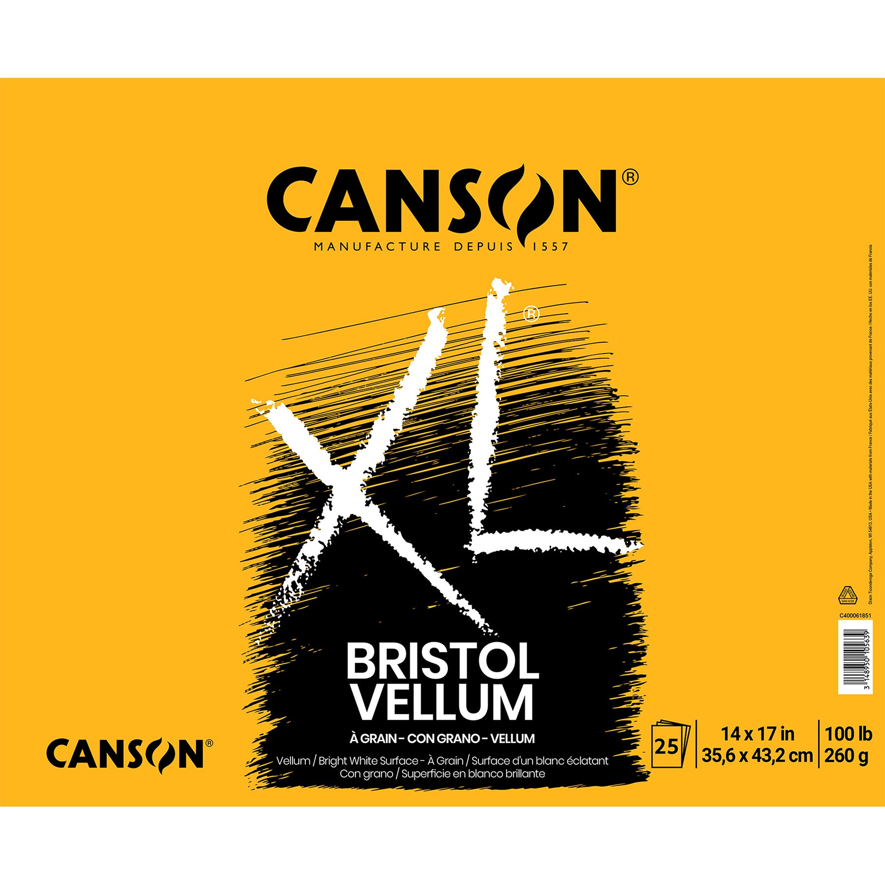 XL Series Bristol Pad, Vellum Finish, Foldover Binding, 25 Sheet, 14x17 inch, 1 Count