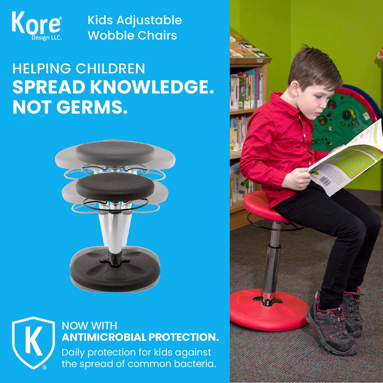 Kids Adjustable Standard Wobble Chair 14-19", Black