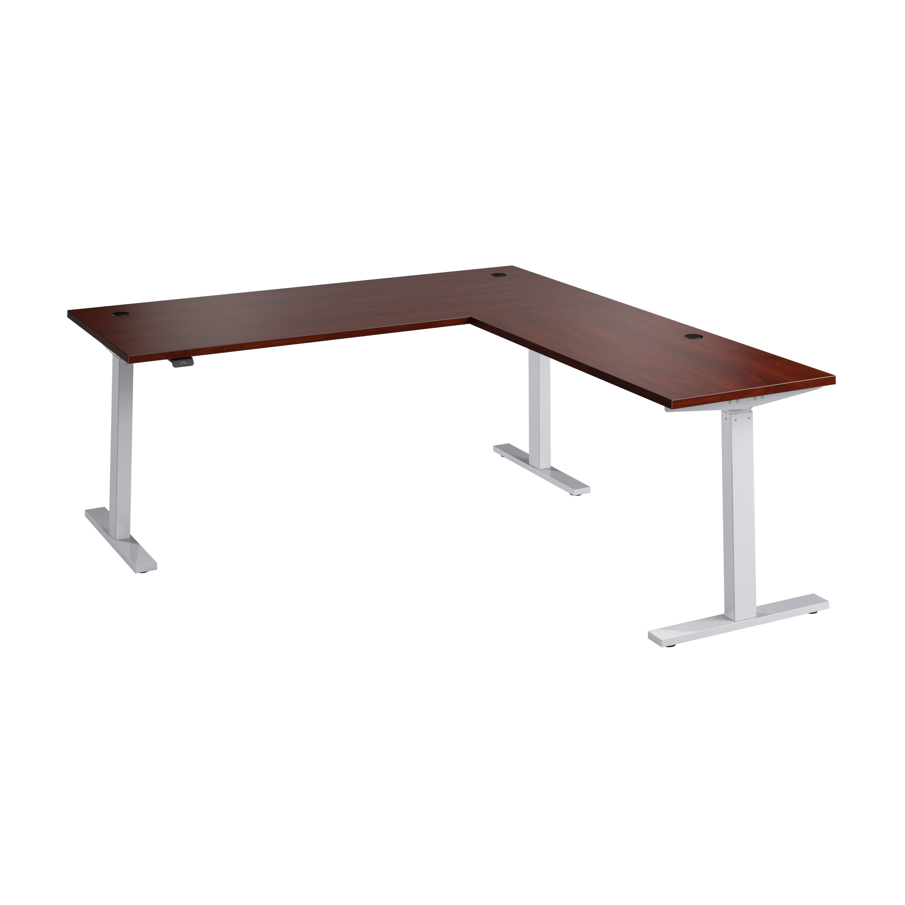 Bush Business Furniture Move 60 Series 72W Height Adjustable L Shaped Standing Desk in Hansen Cherry with Metallic Gray Base - 71.02" Width x 76.97" Depth x 27.44" Height