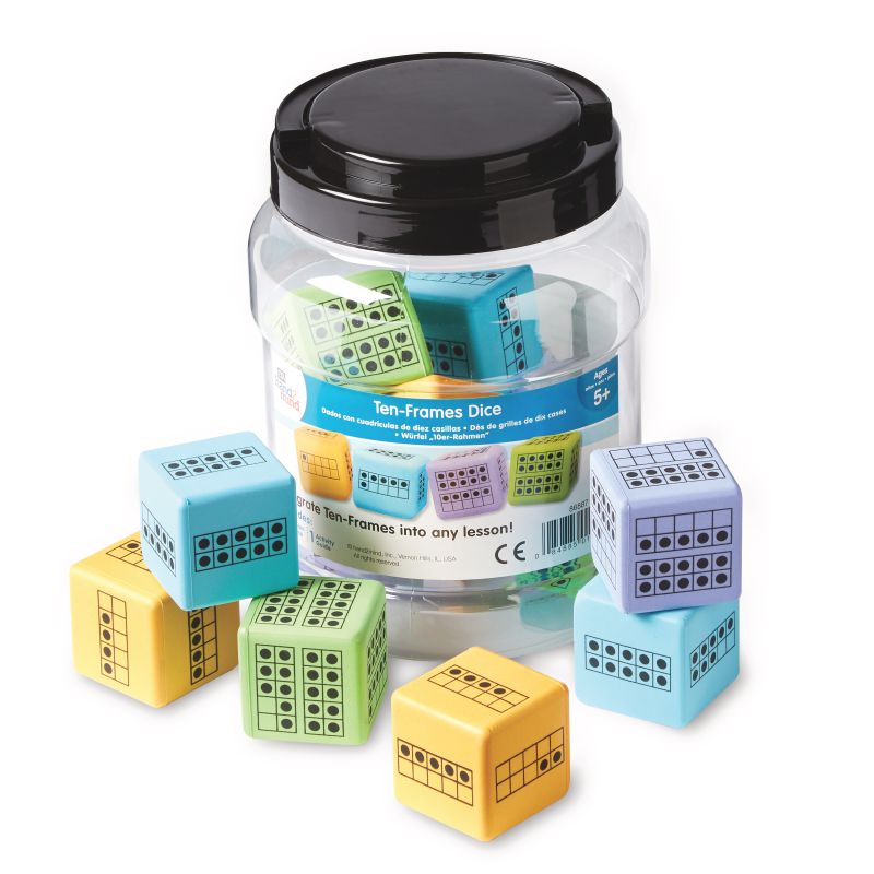 Dice, Ten-Frames, Foam 4 Clrs, S/12