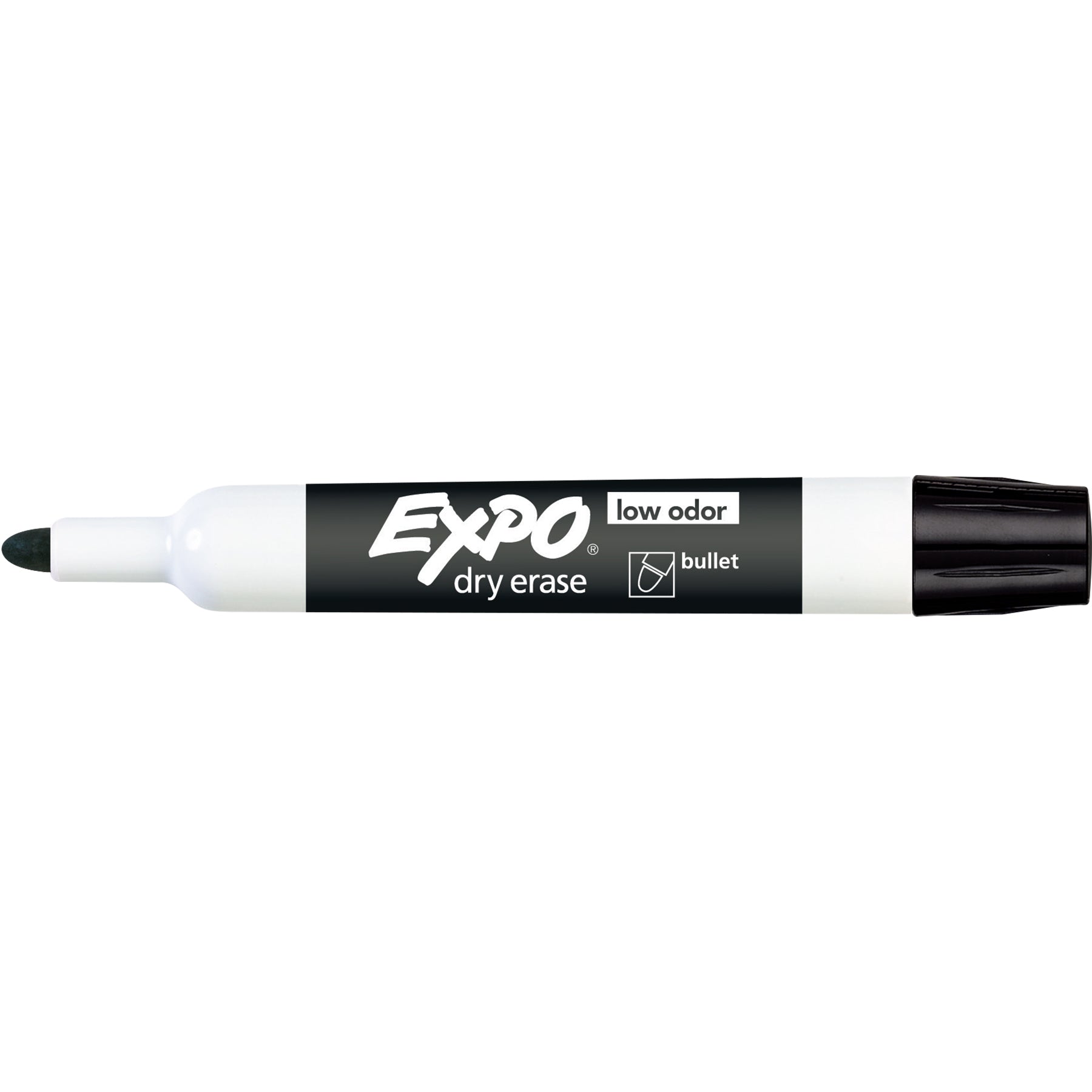 Low Odor Dry Erase Markers, Bullet Tip, Black, Box of 12
