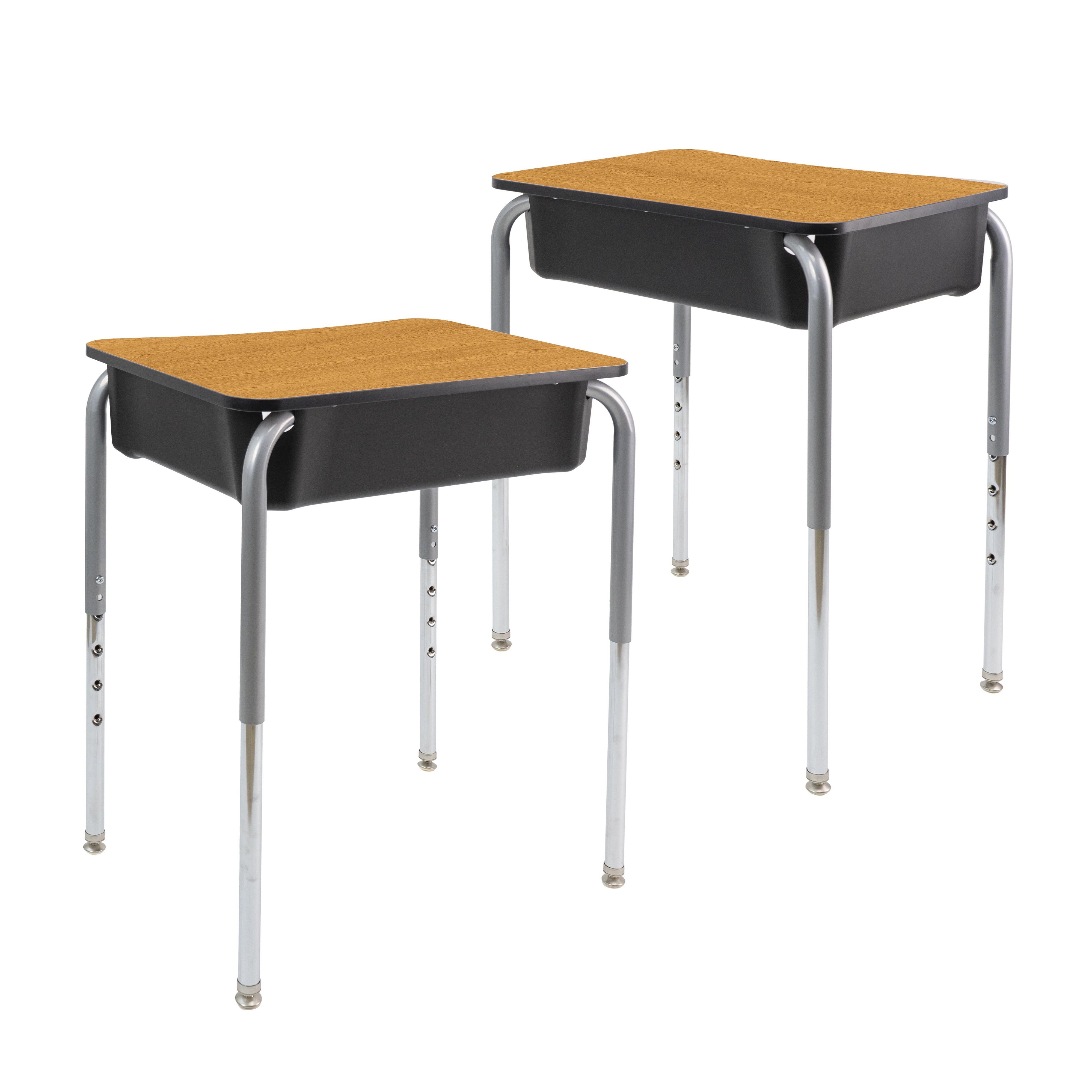 18" x 24" Belly Curve Open Front Desk with Book Box, 2-pack - Oak/Black/Silver/Black