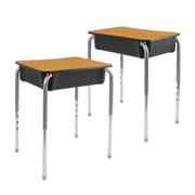 18" x 24" Belly Curve Open Front Desk with Book Box, 2-pack - Oak/Black/Silver/Black
