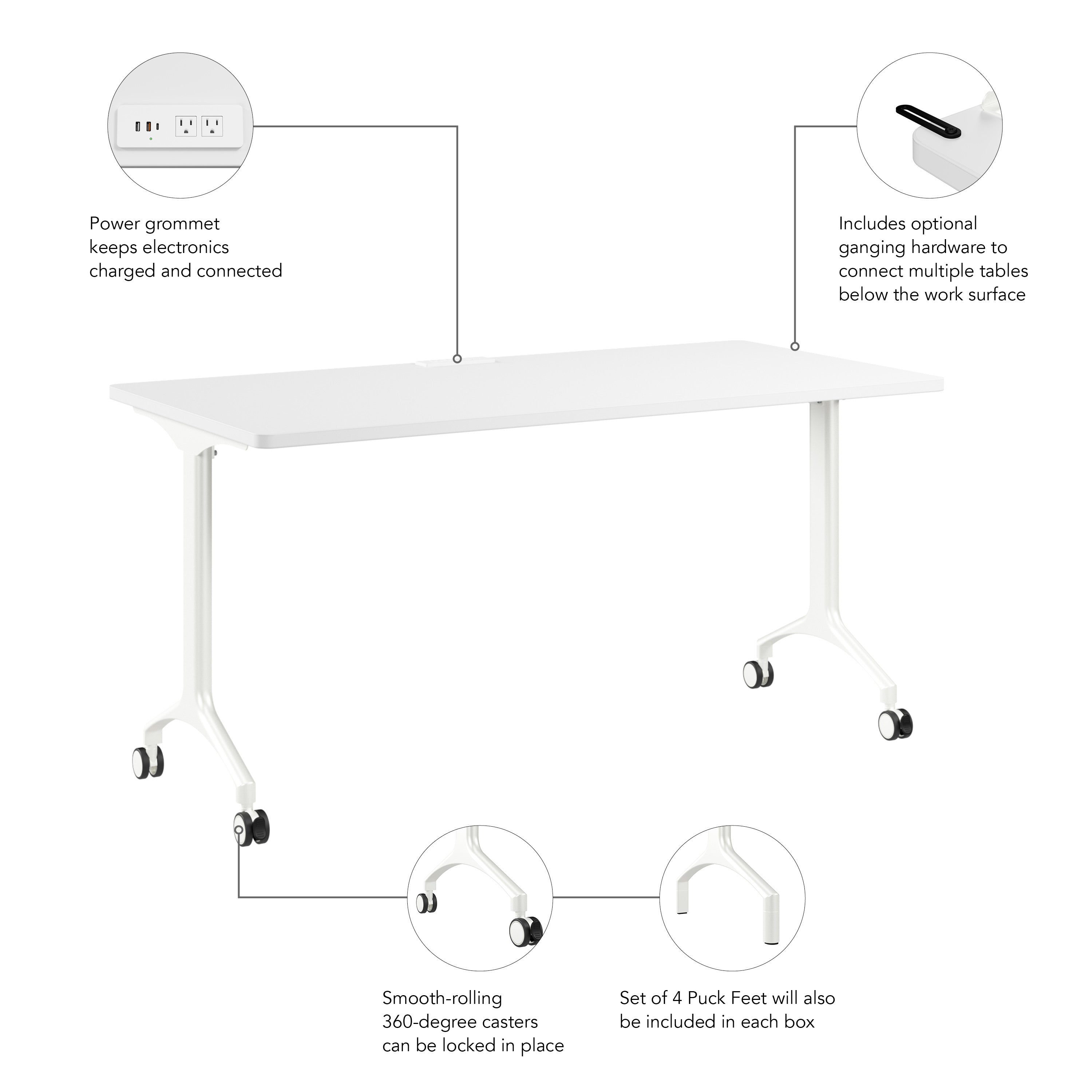 Bush Business Furniture Synergy 60-inch Rectangle Modular Office Conference Table in White - 59.45" Width x 29.37" Depth x 29.62" Height