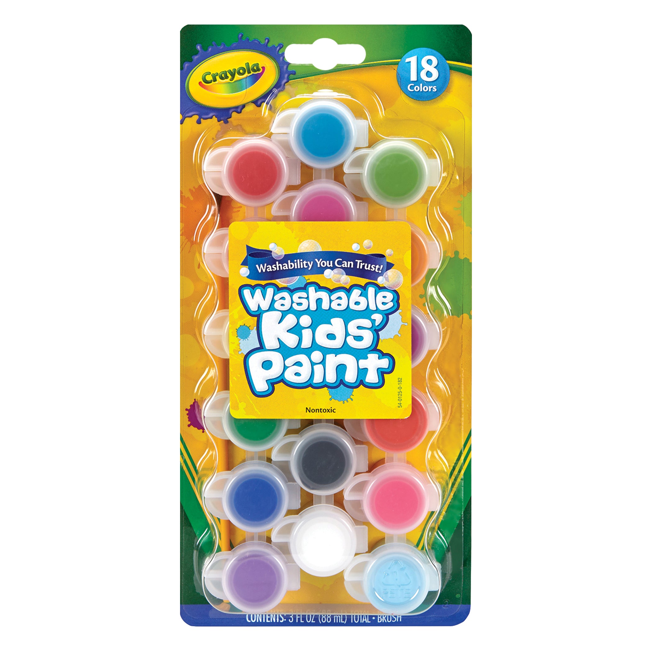 Washable Kids Paint Set & Paintbrush, 18 Count