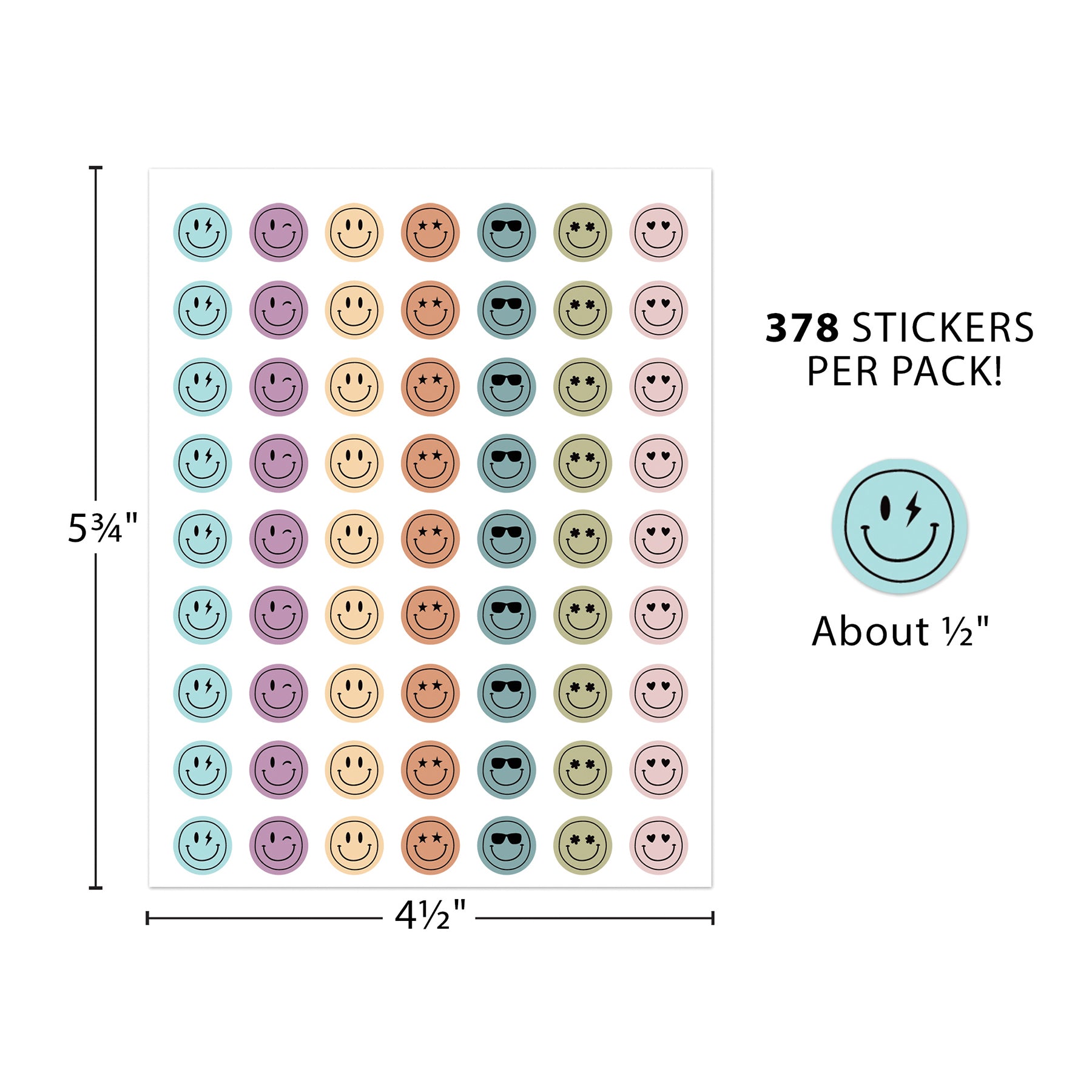 Calming Colors Smiley Faces Mini Stickers, Pack of 378