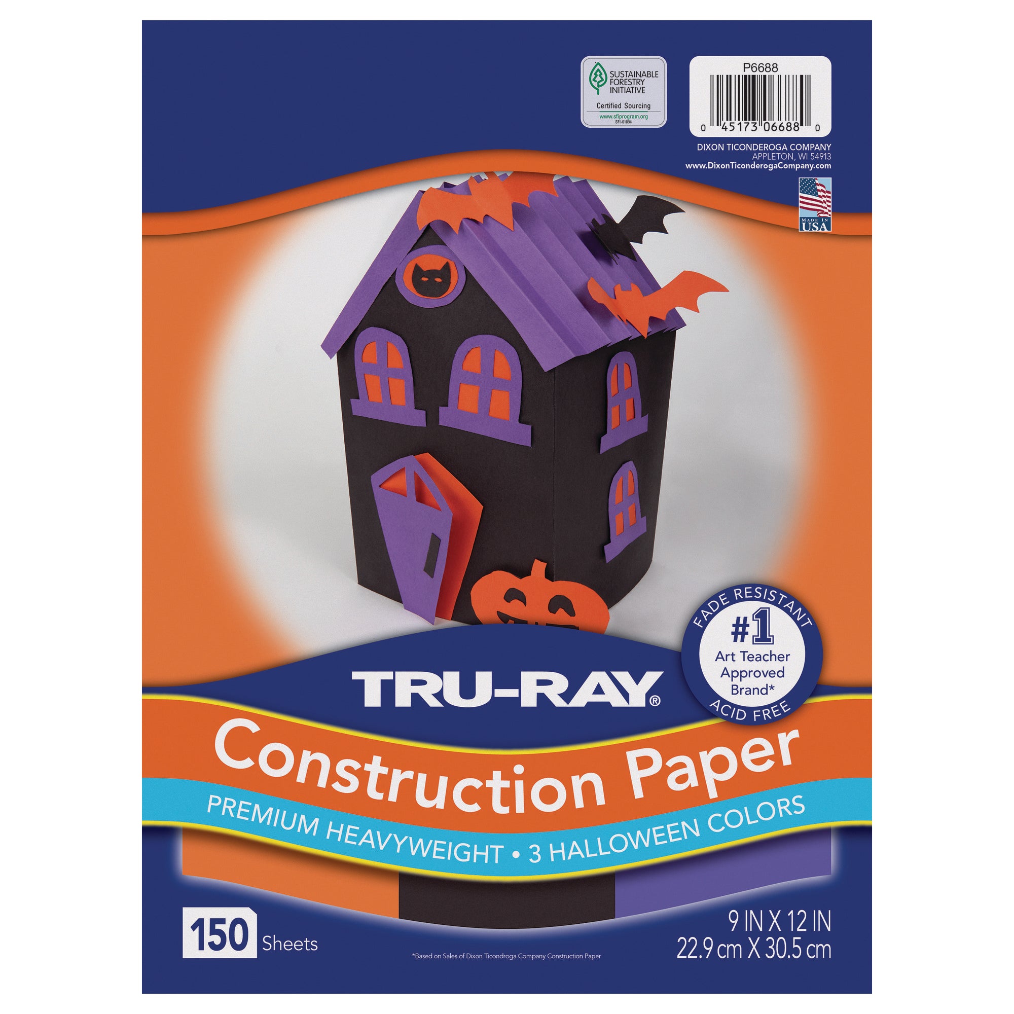 Construction Paper, Heavyweight, Halloween Assortment, Black, Orange, Purple, 9" x 12", 150 sheets
