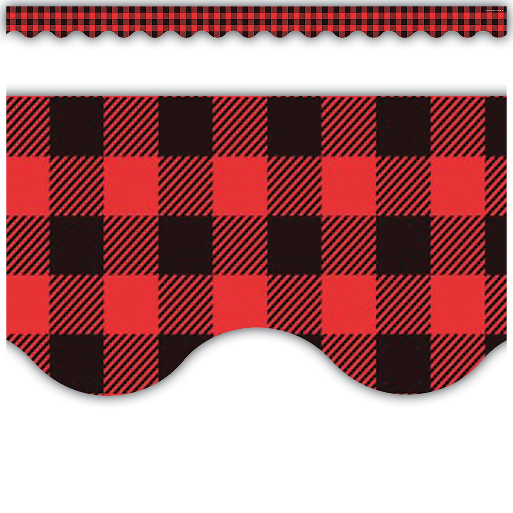 Red and Black Gingham Scalloped Border Trim, 35 Feet