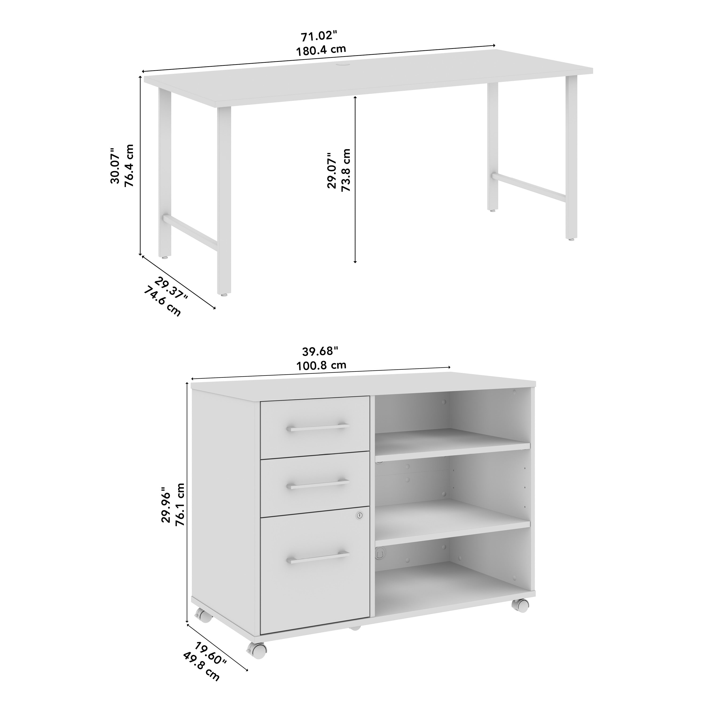 Bush Business Furniture Hustle 72W x 30D Computer Desk and Storage Cabinet with Drawers and Shelves in Natural Elm - 71.02" Width x 29.37" Depth x 30.07" Height