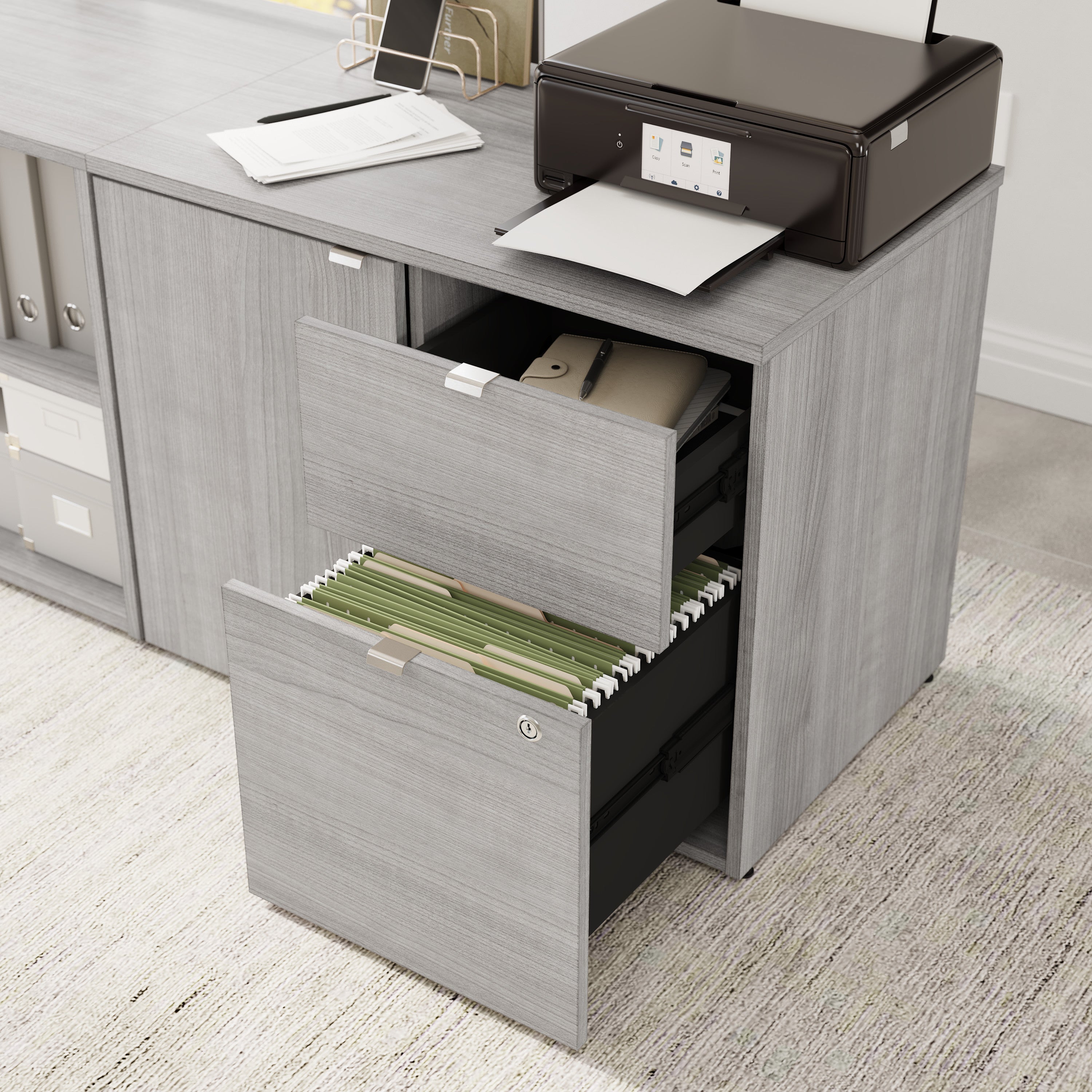 Bush Business Furniture Stratus&nbsp;30W Office Storage Cabinet with Drawers in Platinum Gray - 31.26" Width x 19.61" Depth x 24.15" Height