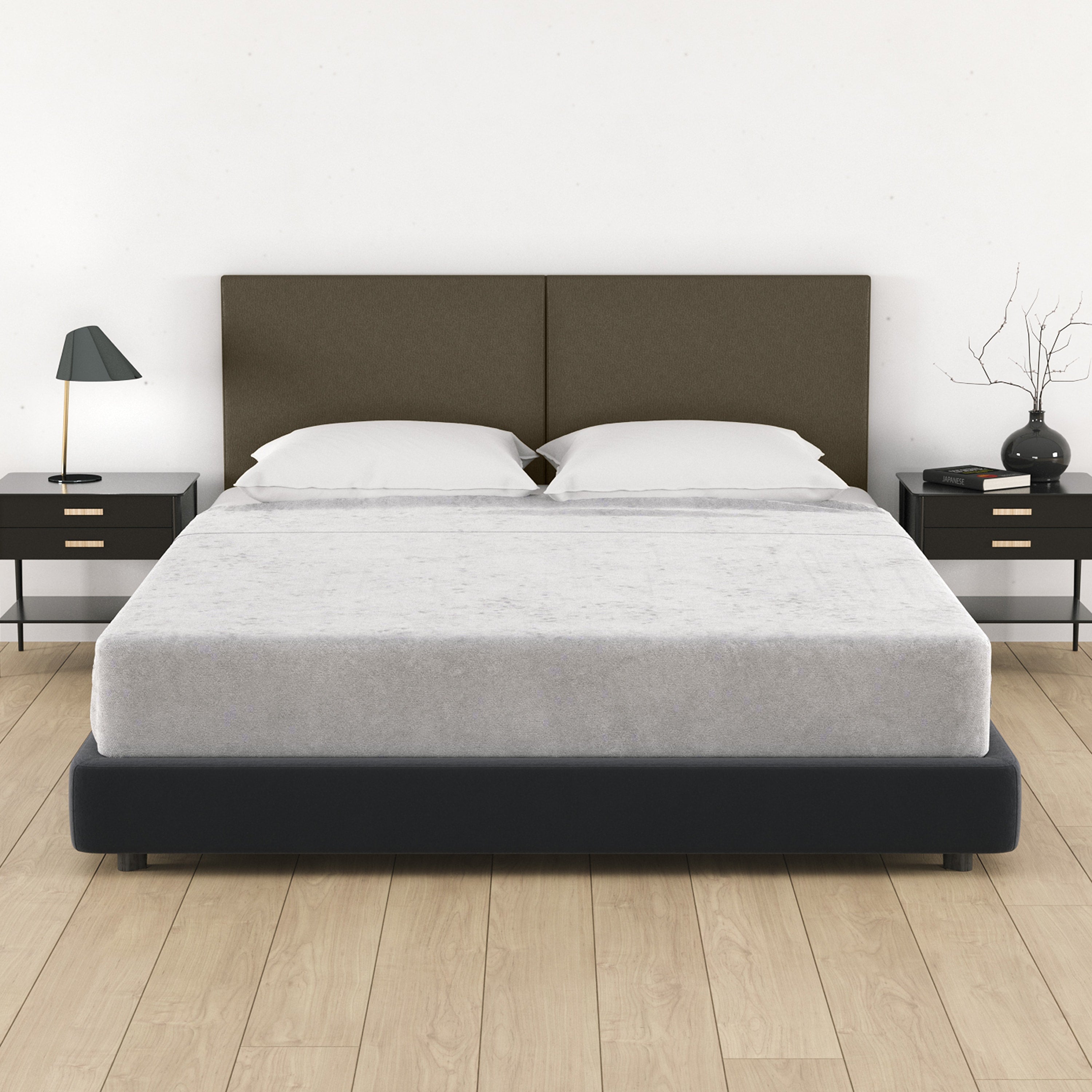 Jaxx Panelist Modern Padded Headboard- Set of 2 Wall Mounted Panels (Each 22.5" x 30")- Queen Double Tall, Vegan Leather, Thunder Grey