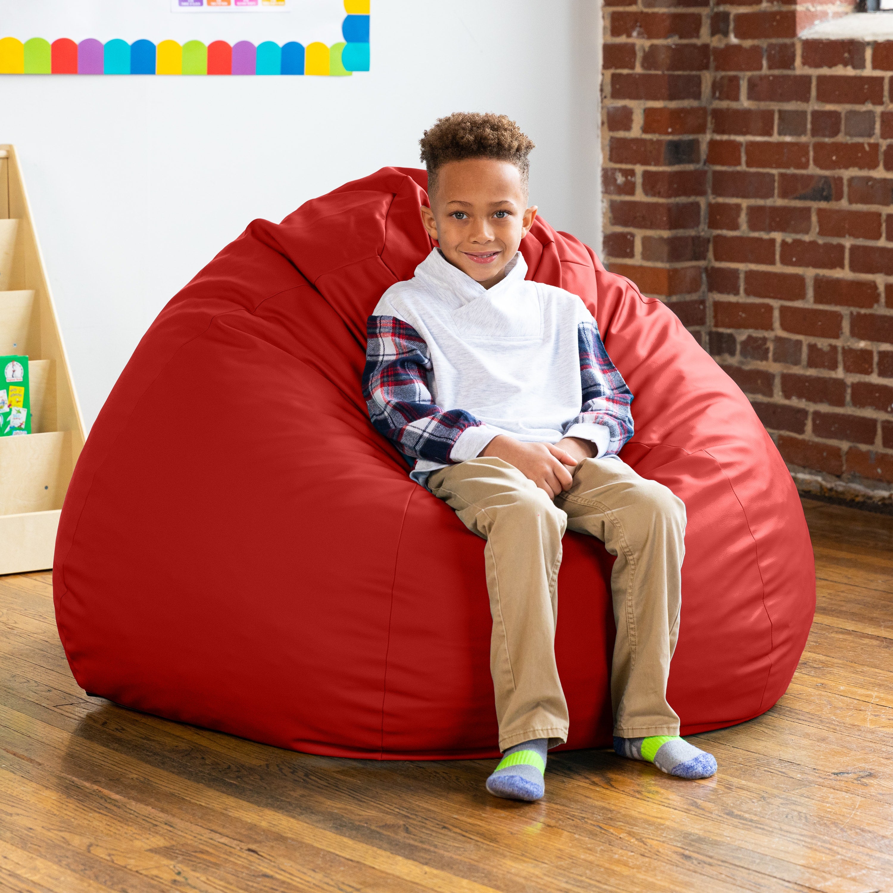 Jaxx Gumdrop Commercial Grade Bean Bag for Educational Environments, Large Size - Premium Vinyl - Red
