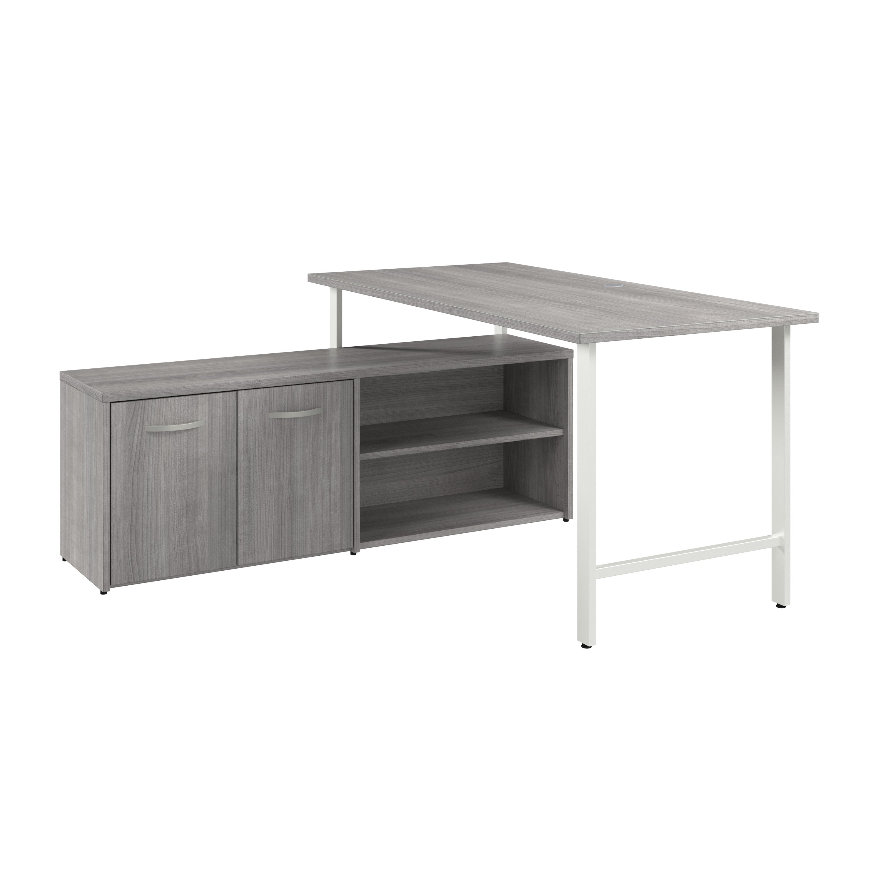 Bush Business Furniture Hustle 60W x 30D Computer Desk and Low Storage Cabinet with Doors and Shelves in Platinum Gray - 59.44" Width x 88.54" Depth x 30.07" Height