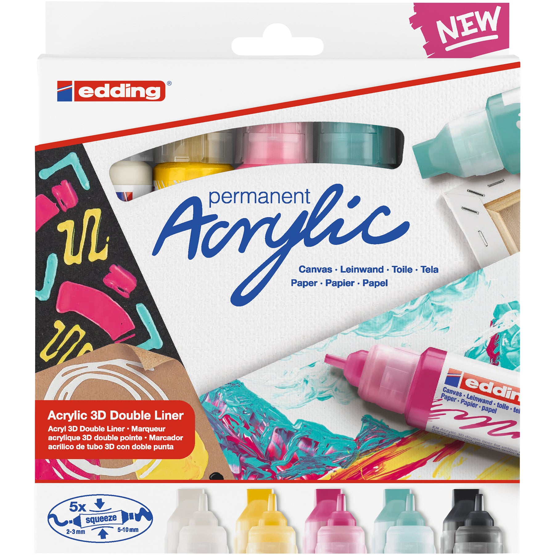 edding 5400 Acrylic 3D Double Liner - Set of 5 Assorted - Basic
