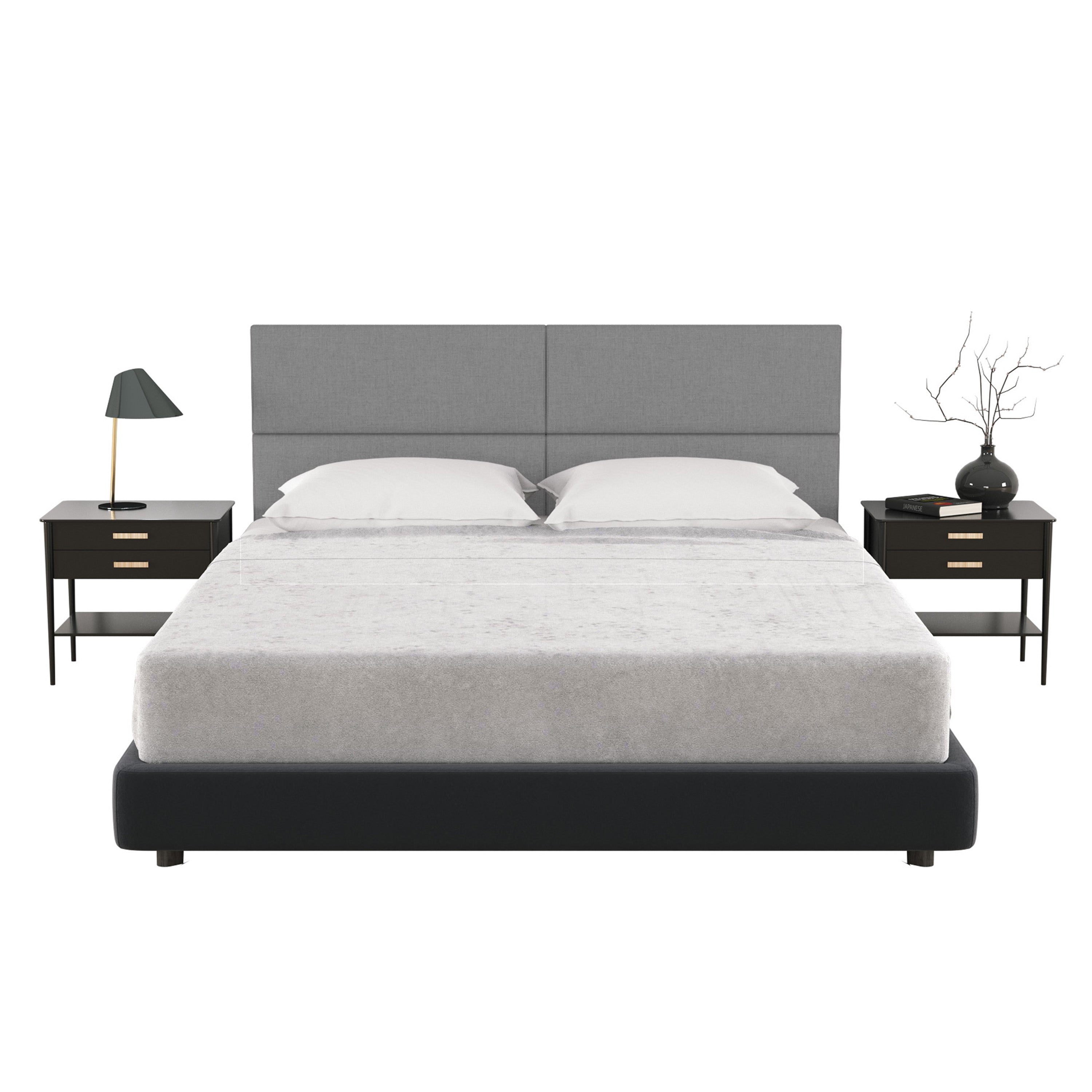 Jaxx Panelist Modern Padded Headboard – Set of 4 Wall Mounted Panels - Queen, Mouse Grey Microvelvet