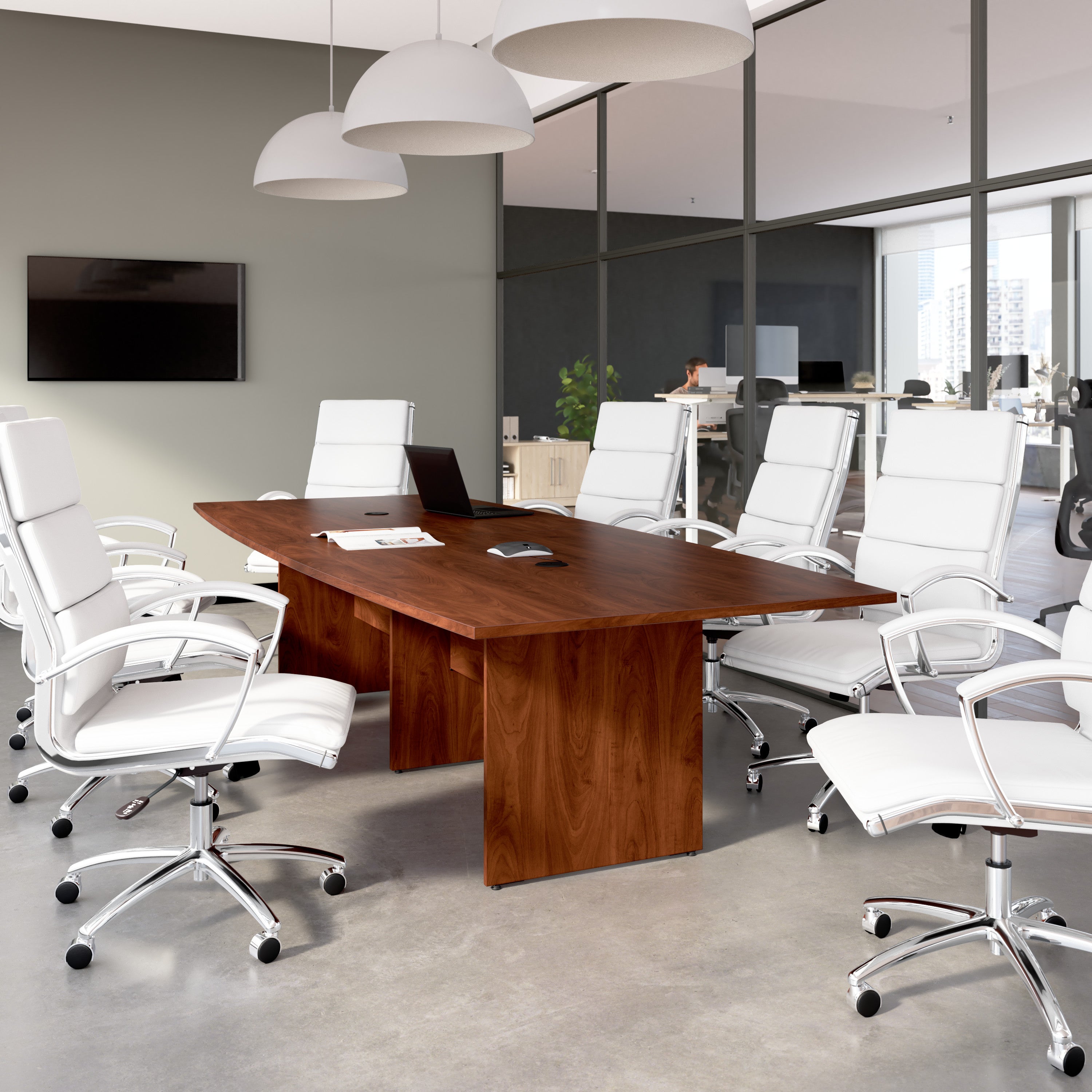 Bush Business Furniture 120-inch Office Conference Table with Wood Base in Hansen Cherry - 119.21" Width x 47.52" Depth x 28.65" Height
